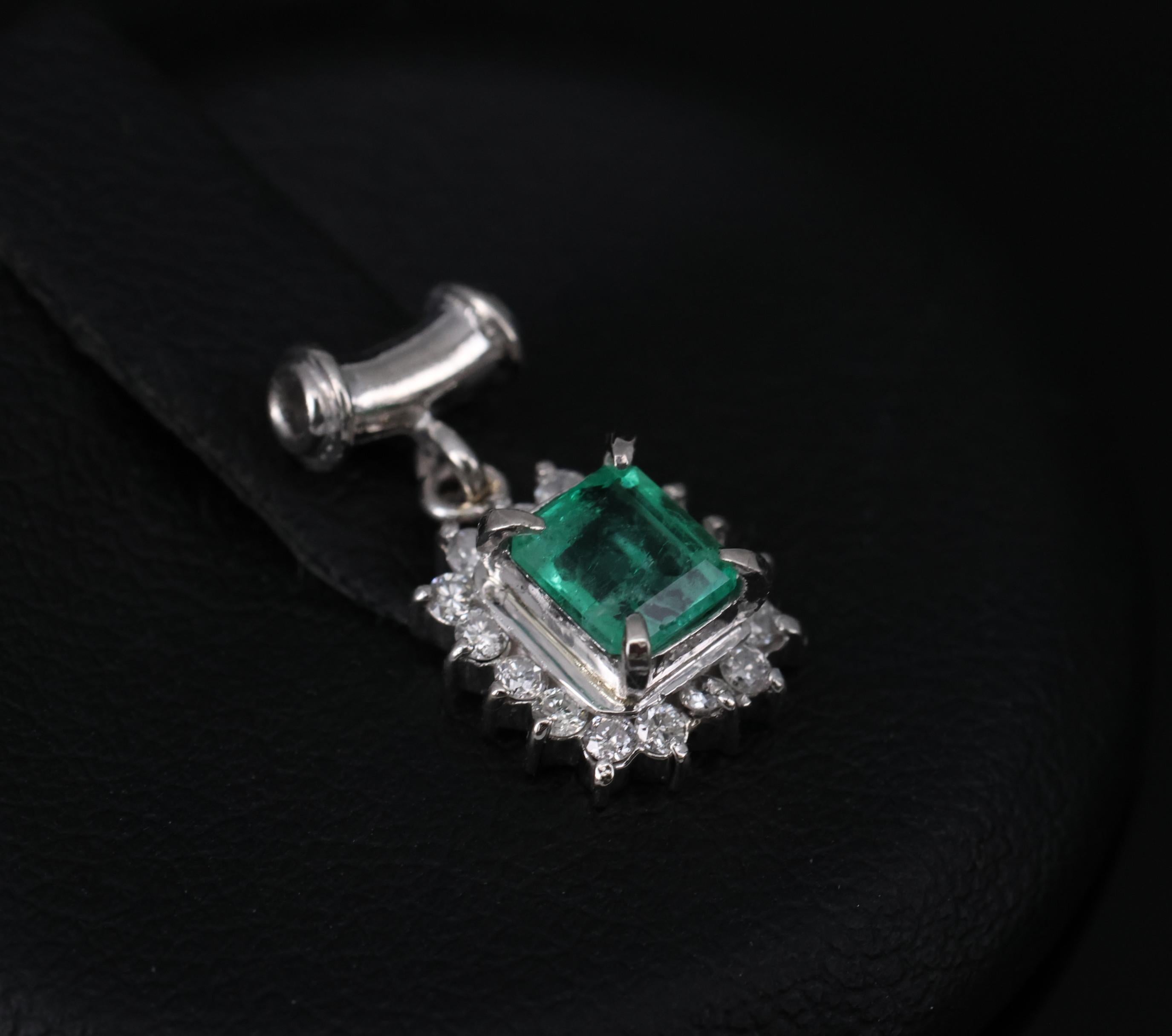 Fine Vintage 0.47 Colombian Emerald & 0.16 Diamond Platinum Pendant 2.0 Grams