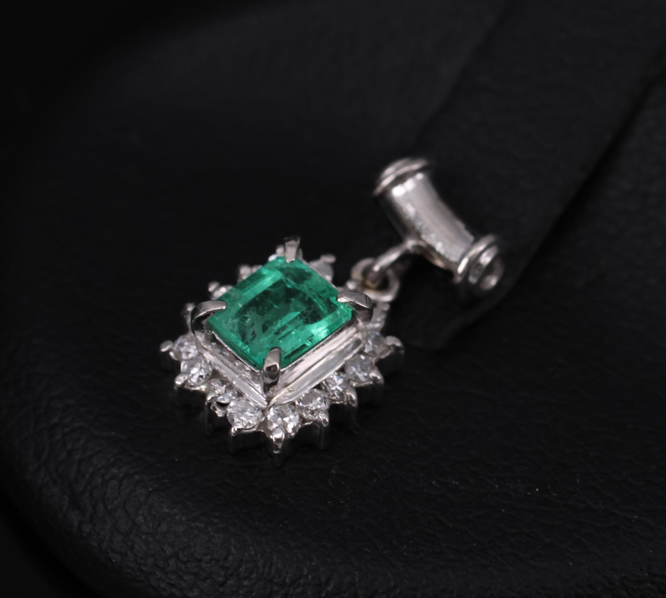 Fine Vintage 0.47 Colombian Emerald & 0.16 Diamond Platinum Pendant 2.0 Grams