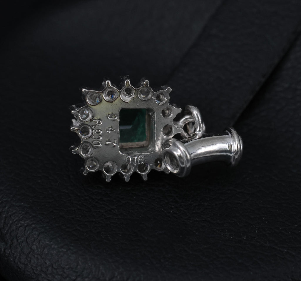 Fine Vintage 0.47 Colombian Emerald & 0.16 Diamond Platinum Pendant 2.0 Grams