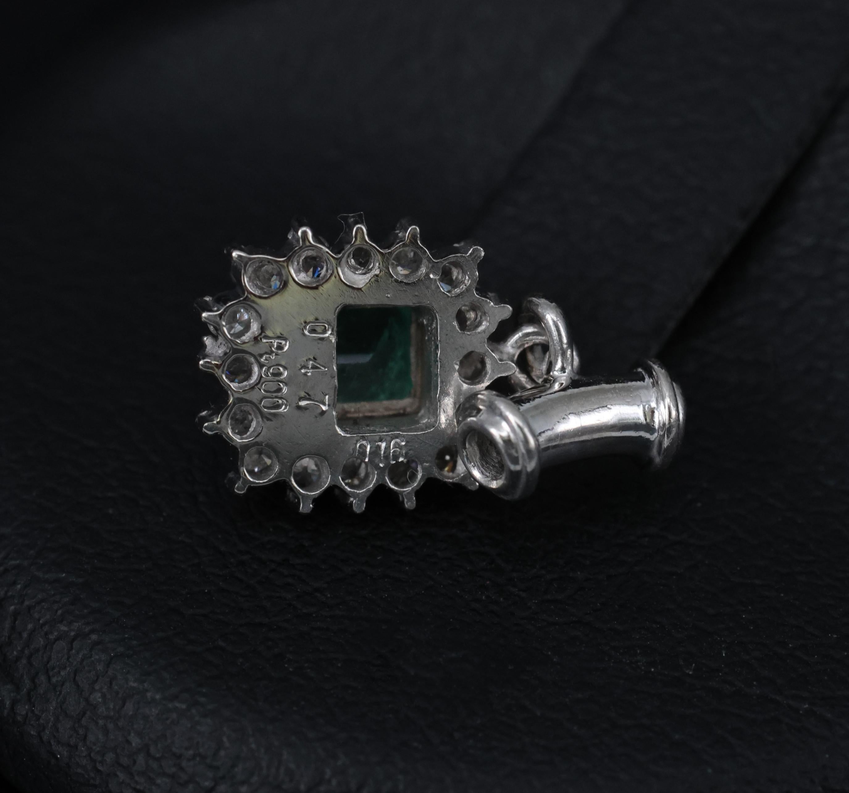 Fine Vintage 0.47 Colombian Emerald & 0.16 Diamond Platinum Pendant 2.0 Grams