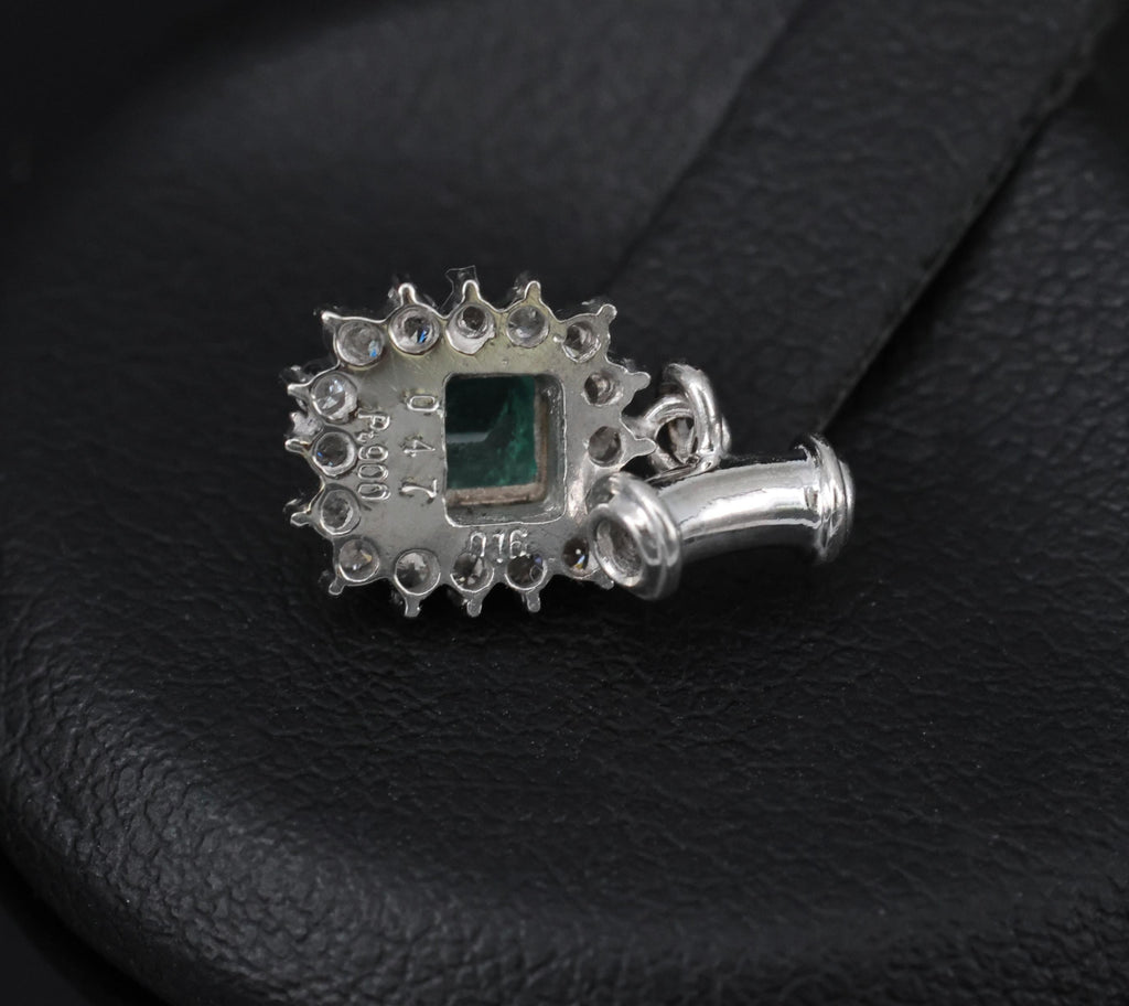 Fine Vintage 0.47 Colombian Emerald & 0.16 Diamond Platinum Pendant 2.0 Grams