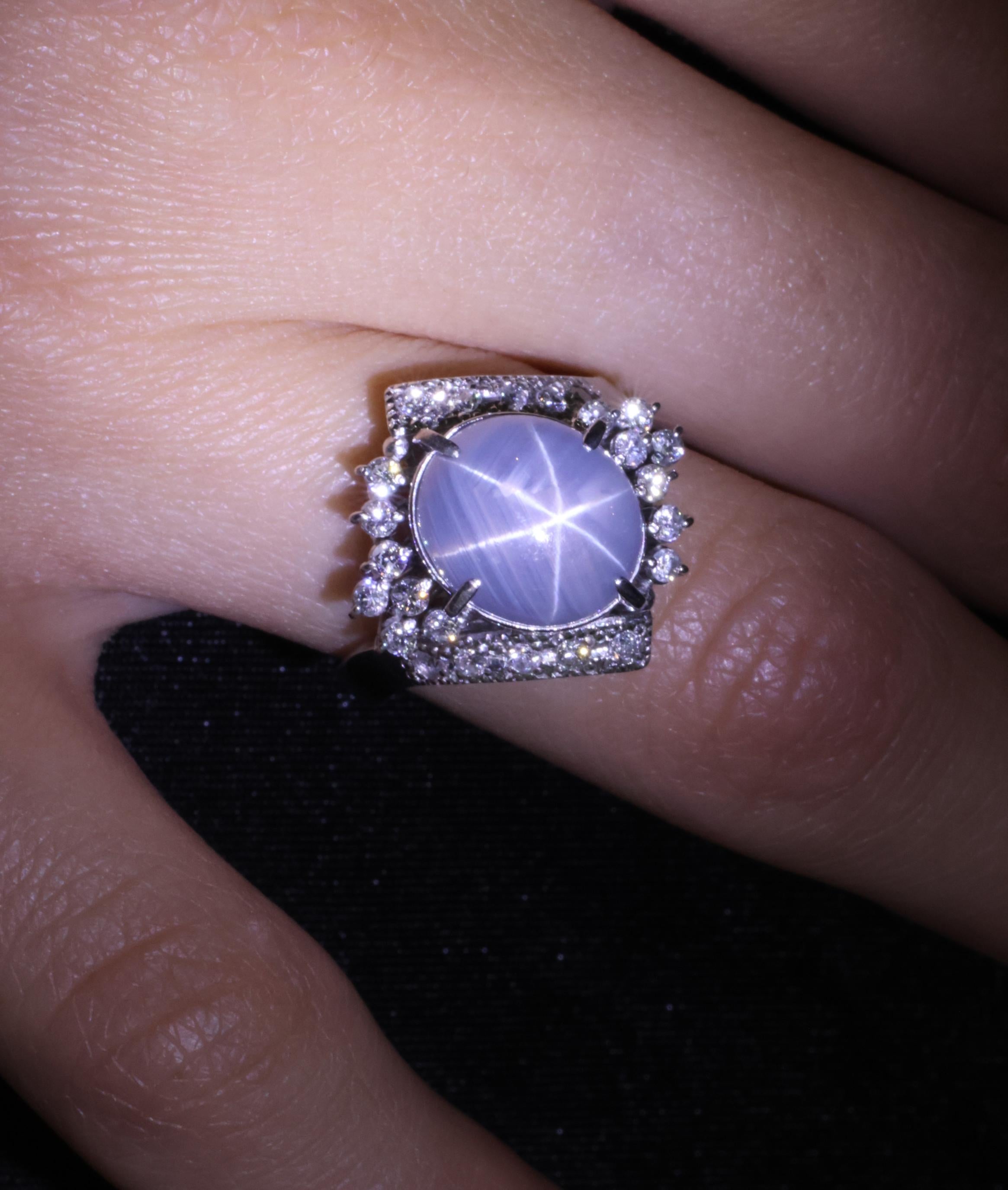 Fine 7.74ct Natural Untreated Star Sapphire &0.48ct Diamond Platinum Ring Size 7
