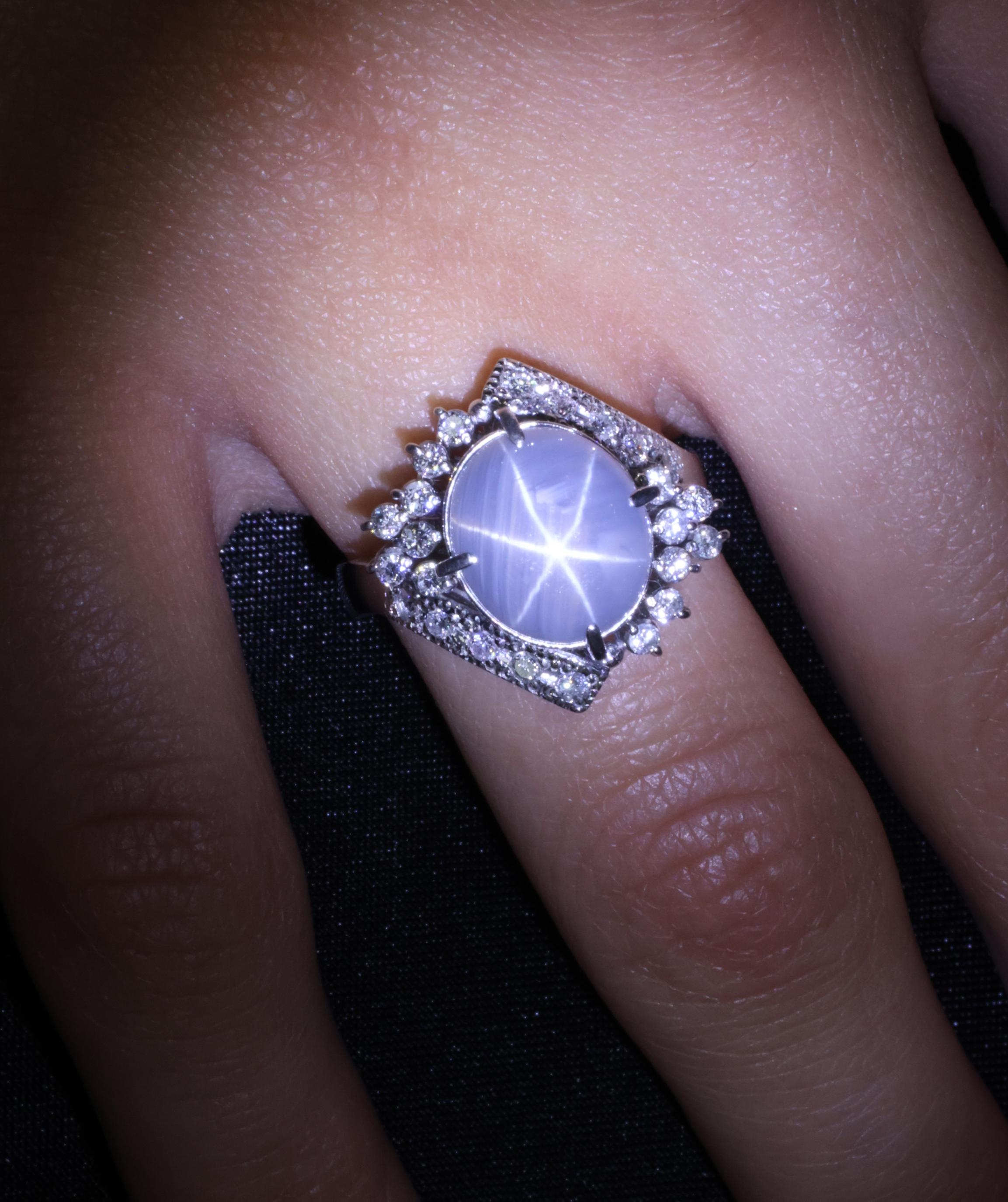 Fine 7.74ct Natural Untreated Star Sapphire &0.48ct Diamond Platinum Ring Size 7