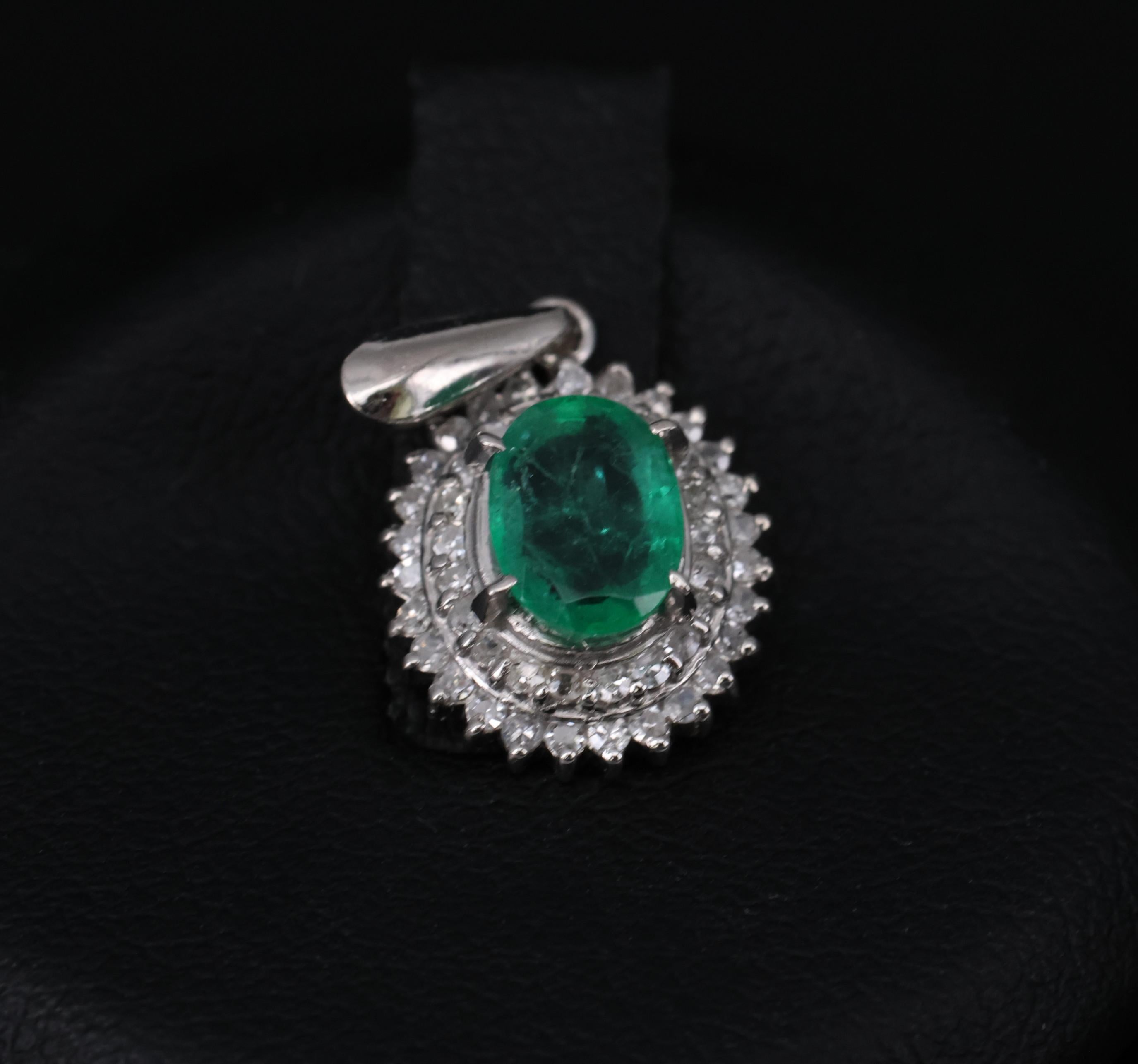 Vintage 0.75ct Oval Emerald & 0.22 Diamond Platinum Slide Pendant 2.04 Grams