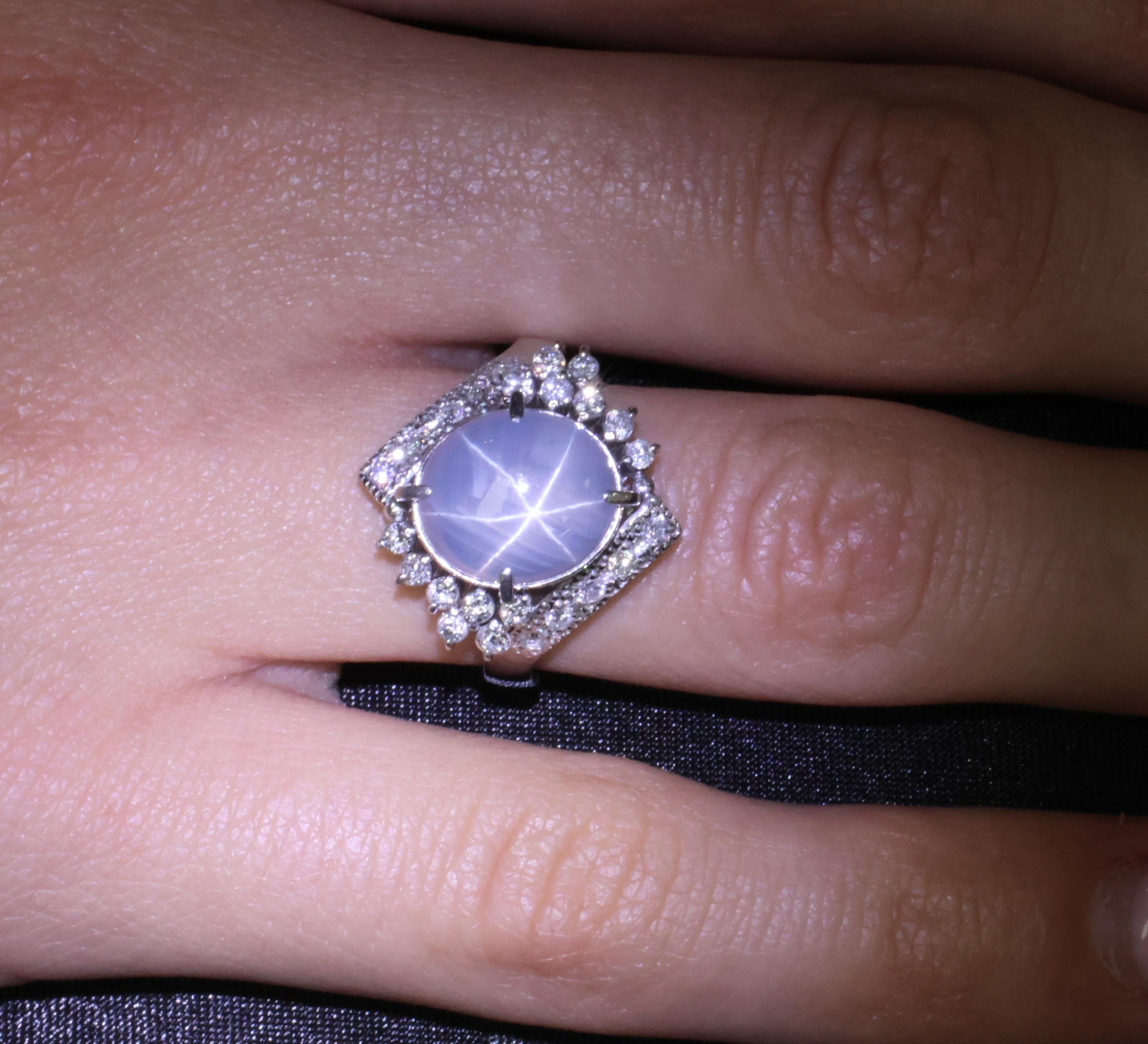 Fine 7.74ct Natural Untreated Star Sapphire &0.48ct Diamond Platinum Ring Size 7