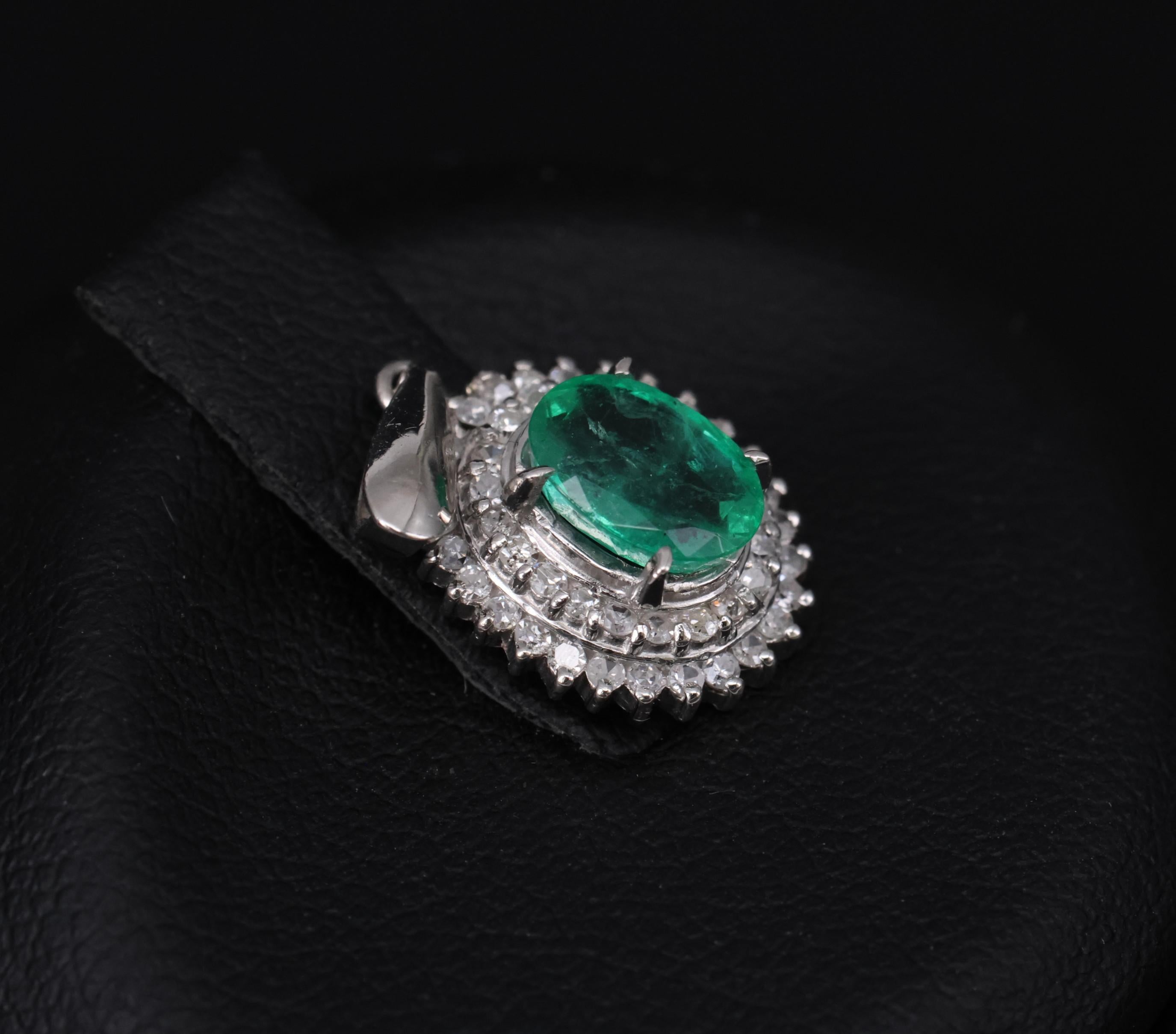 Vintage 0.75ct Oval Emerald & 0.22 Diamond Platinum Slide Pendant 2.04 Grams