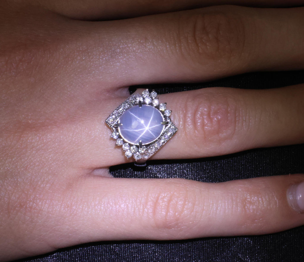 Fine 7.74ct Natural Untreated Star Sapphire &0.48ct Diamond Platinum Ring Size 7