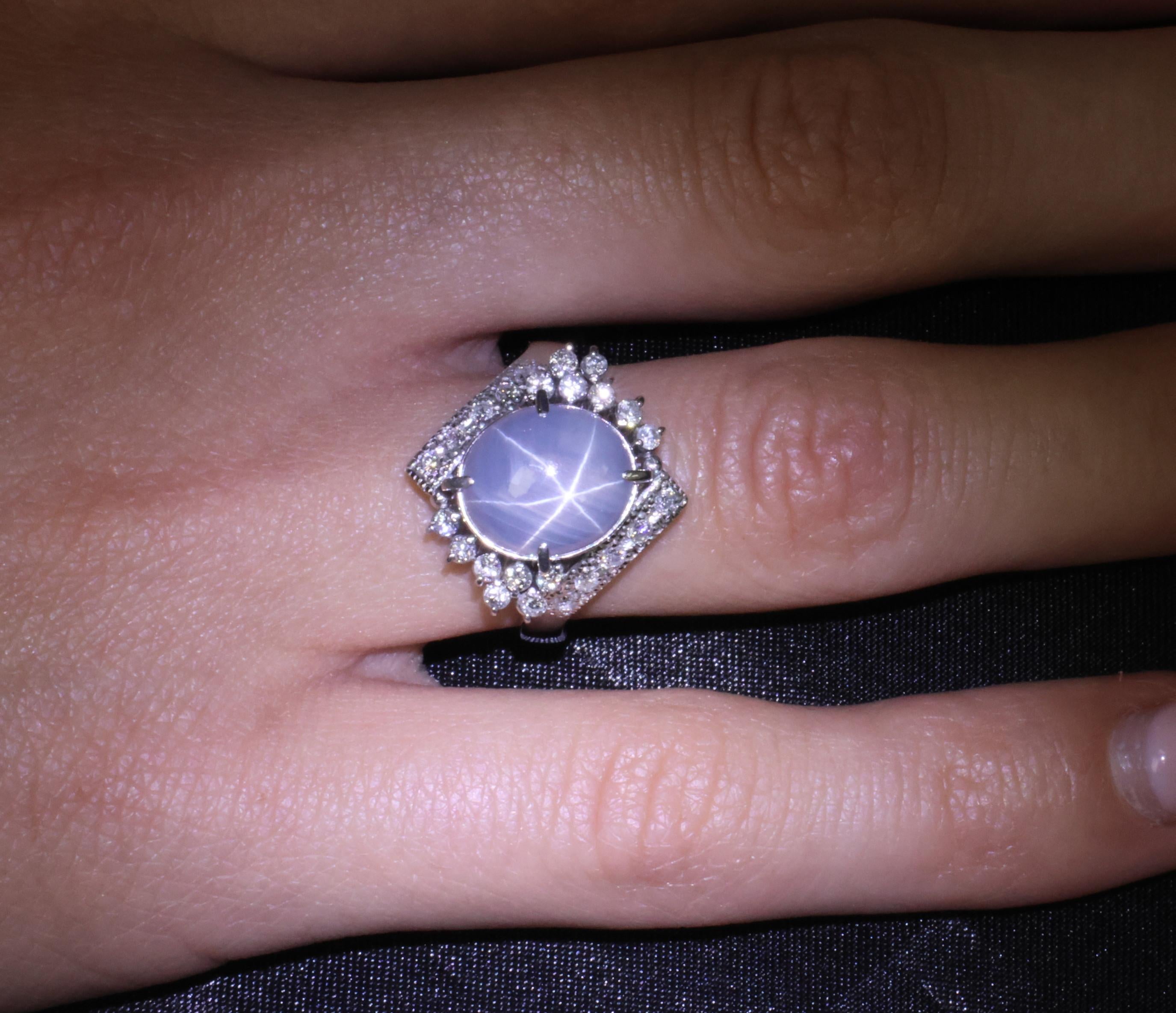 Fine 7.74ct Natural Untreated Star Sapphire &0.48ct Diamond Platinum Ring Size 7