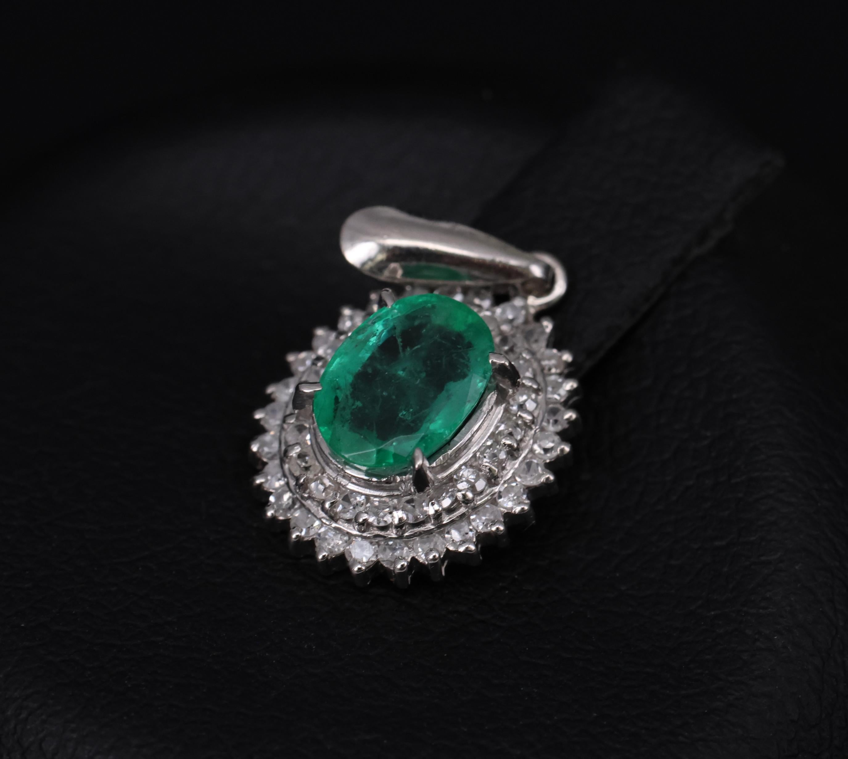 Vintage 0.75ct Oval Emerald & 0.22 Diamond Platinum Slide Pendant 2.04 Grams