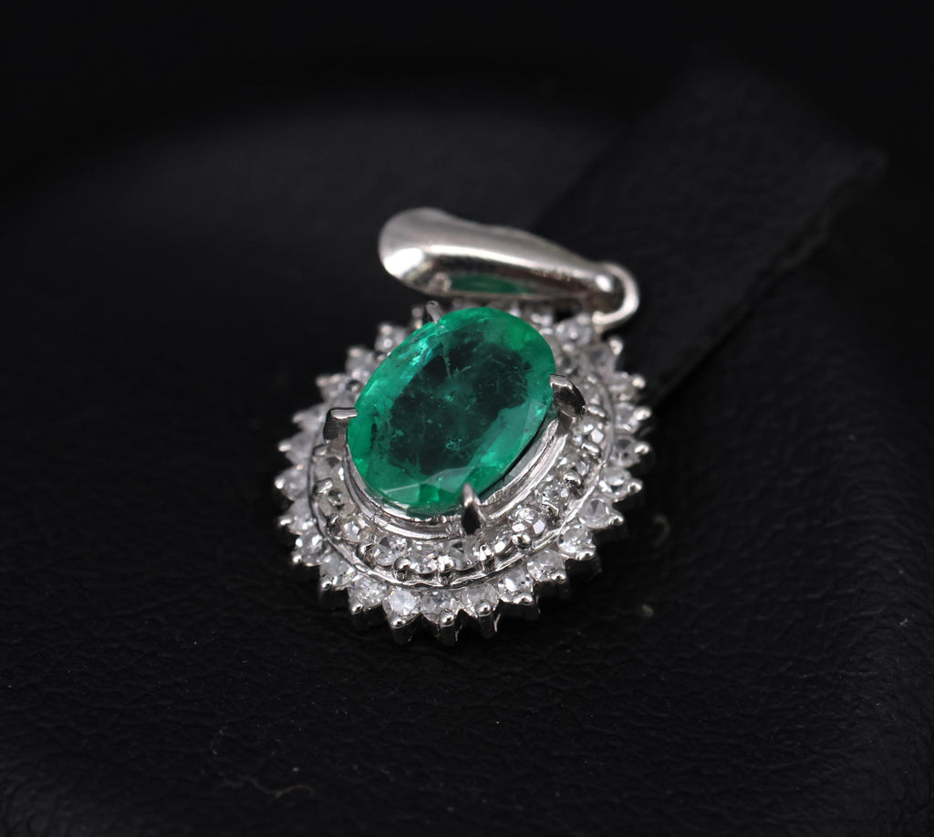 Vintage 0.75ct Oval Emerald & 0.22 Diamond Platinum Slide Pendant 2.04 Grams