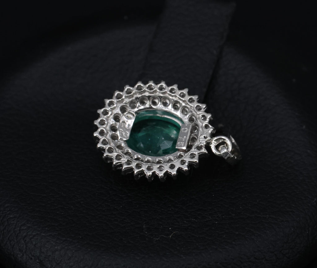 Vintage 0.75ct Oval Emerald & 0.22 Diamond Platinum Slide Pendant 2.04 Grams