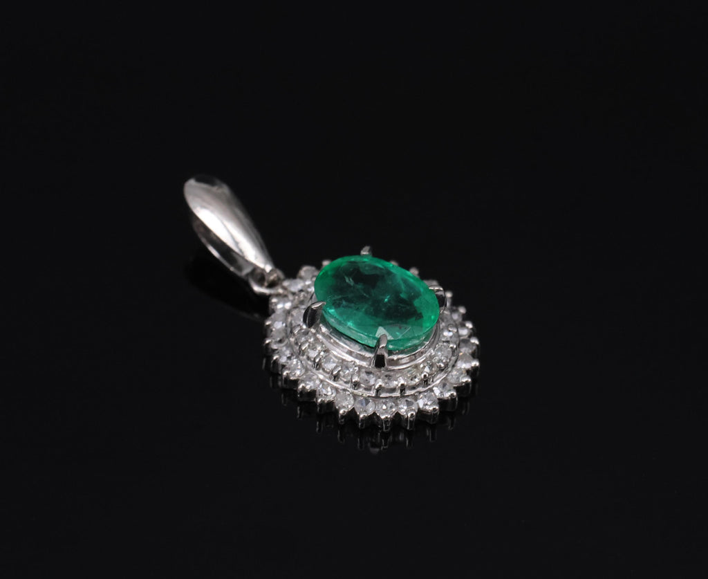 Vintage 0.75ct Oval Emerald & 0.22 Diamond Platinum Slide Pendant 2.04 Grams