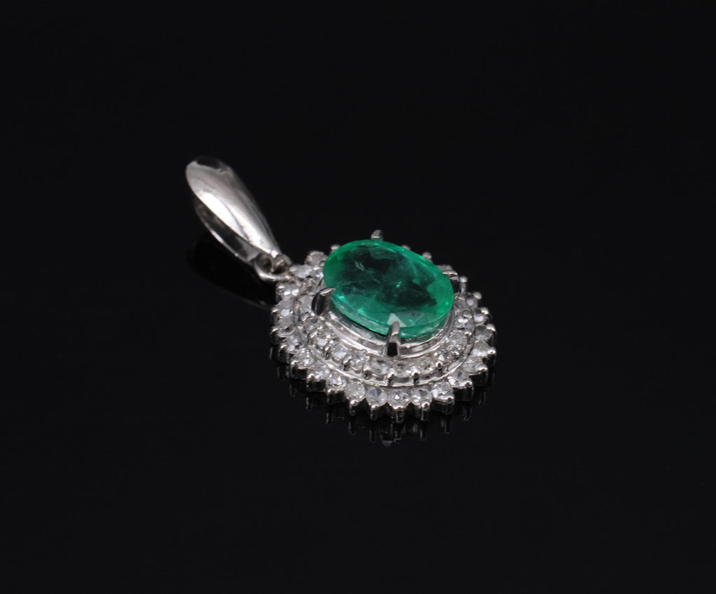Vintage 0.75ct Oval Emerald & 0.22 Diamond Platinum Slide Pendant 2.04 Grams