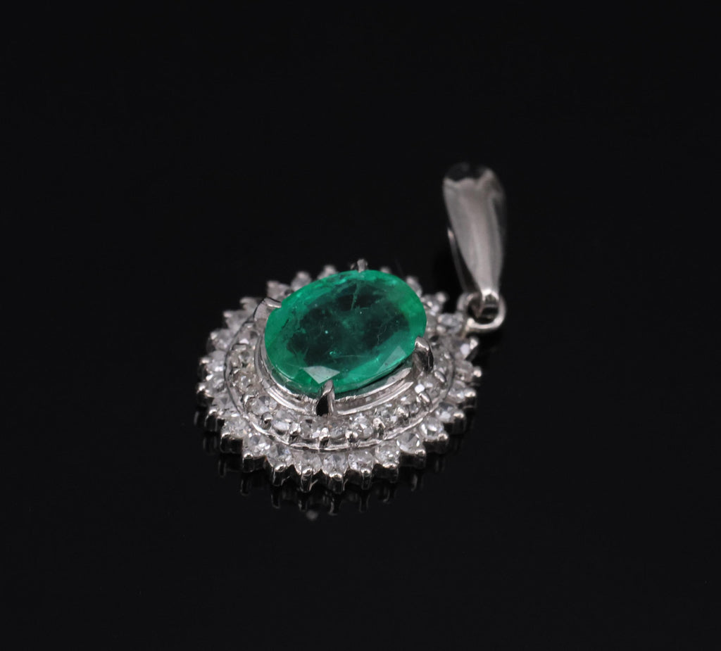 Vintage 0.75ct Oval Emerald & 0.22 Diamond Platinum Slide Pendant 2.04 Grams