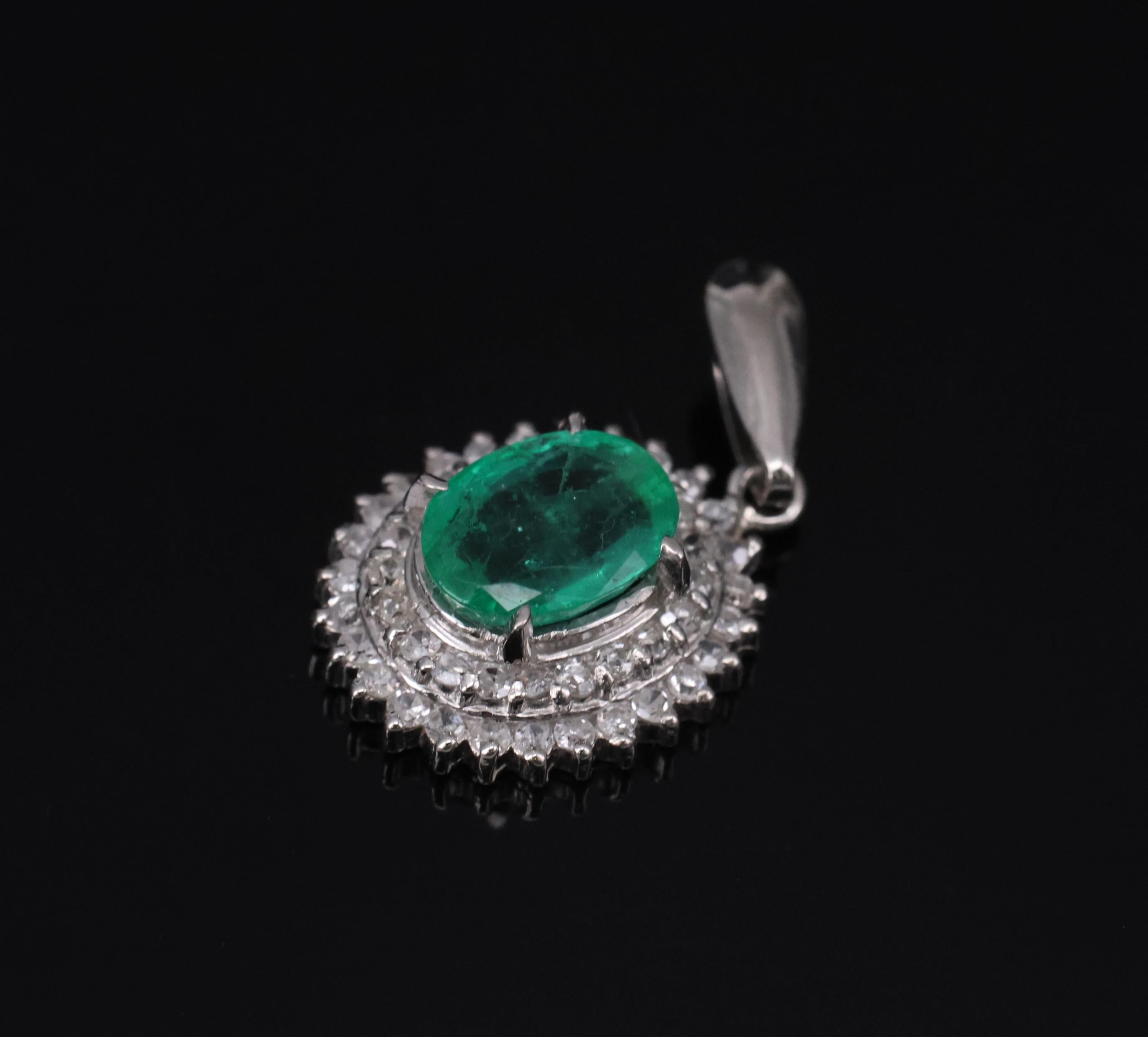 Vintage 0.75ct Oval Emerald & 0.22 Diamond Platinum Slide Pendant 2.04 Grams