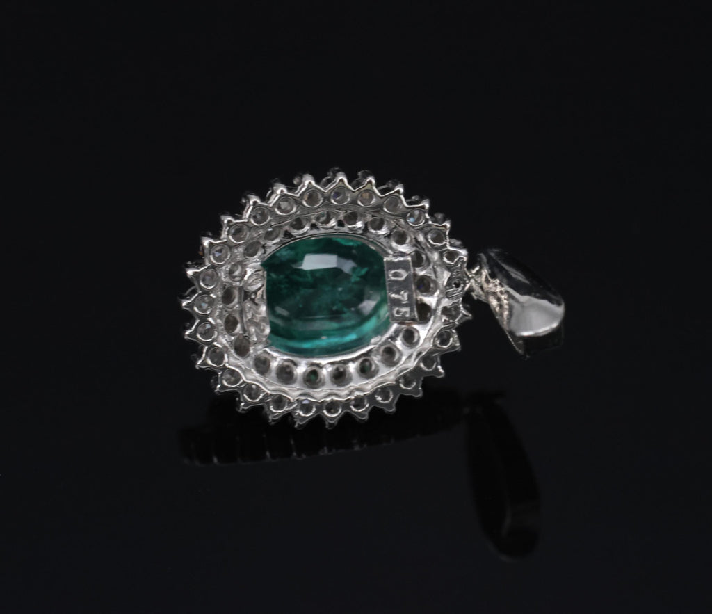 Vintage 0.75ct Oval Emerald & 0.22 Diamond Platinum Slide Pendant 2.04 Grams