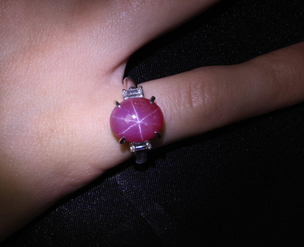 Fine 8.11ct Natural Untreated Star Ruby & 0.26ct Diamond Platinum Ring Size 5.25