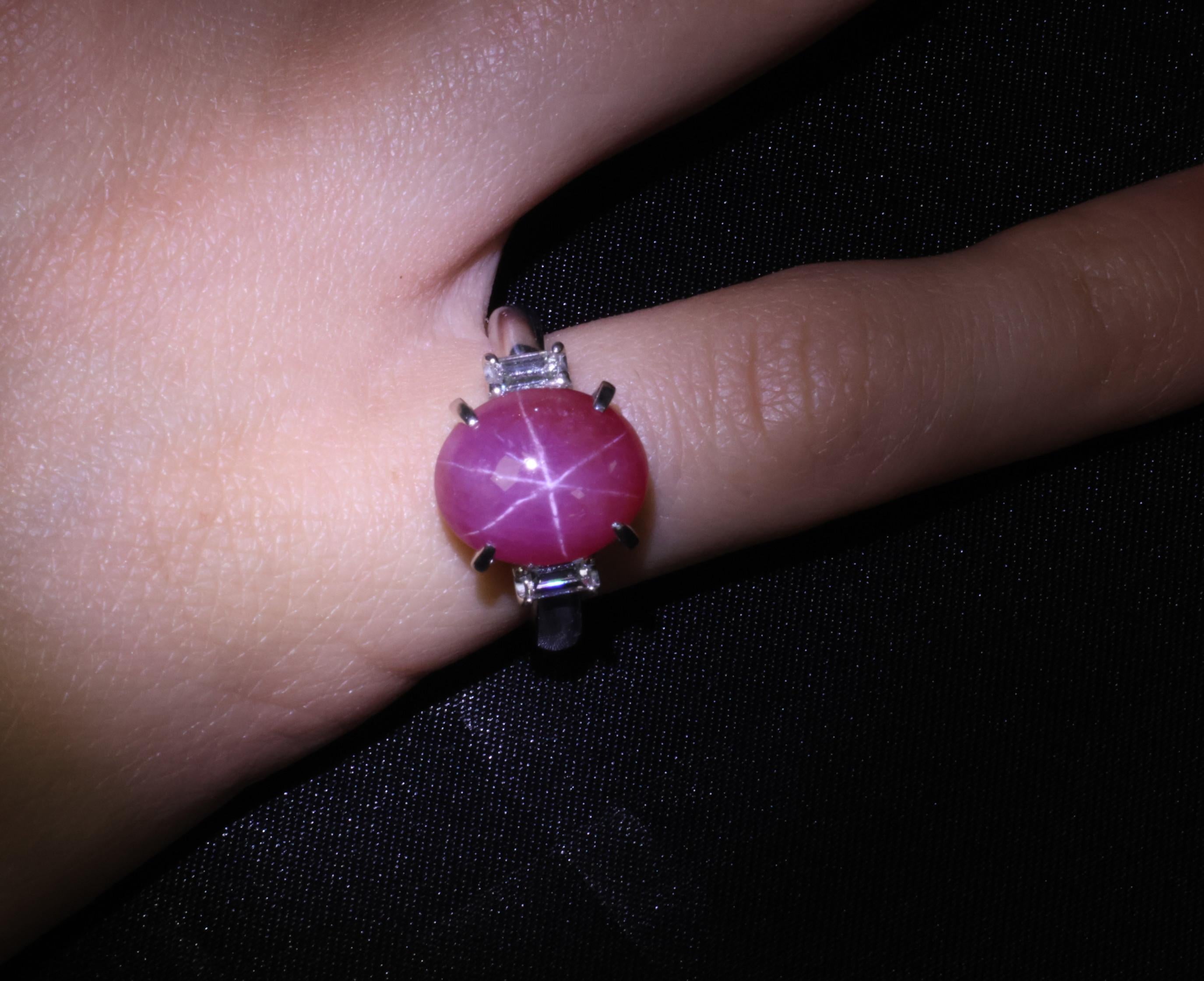 Fine 8.11ct Natural Untreated Star Ruby & 0.26ct Diamond Platinum Ring Size 5.25