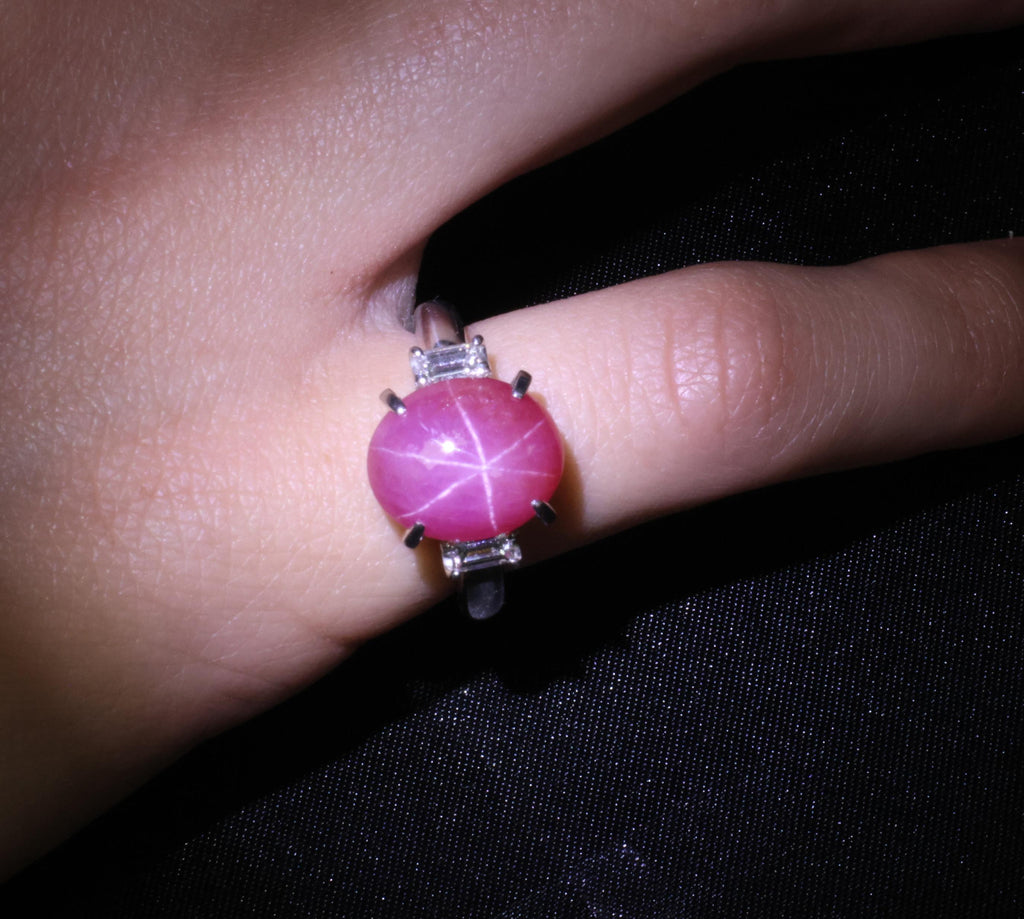 Fine 8.11ct Natural Untreated Star Ruby & 0.26ct Diamond Platinum Ring Size 5.25