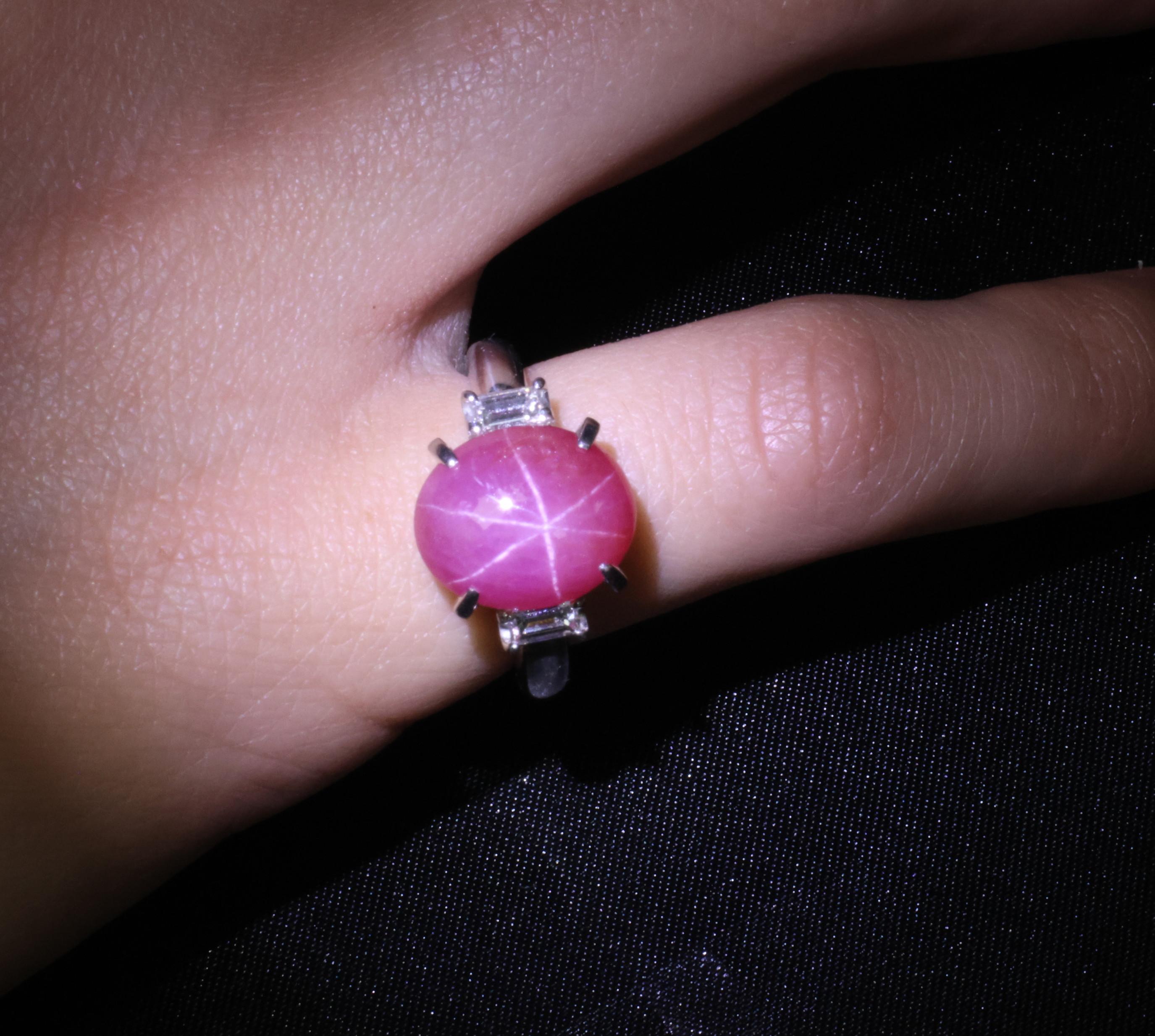 Fine 8.11ct Natural Untreated Star Ruby & 0.26ct Diamond Platinum Ring Size 5.25