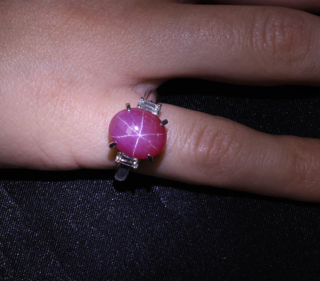 Fine 8.11ct Natural Untreated Star Ruby & 0.26ct Diamond Platinum Ring Size 5.25