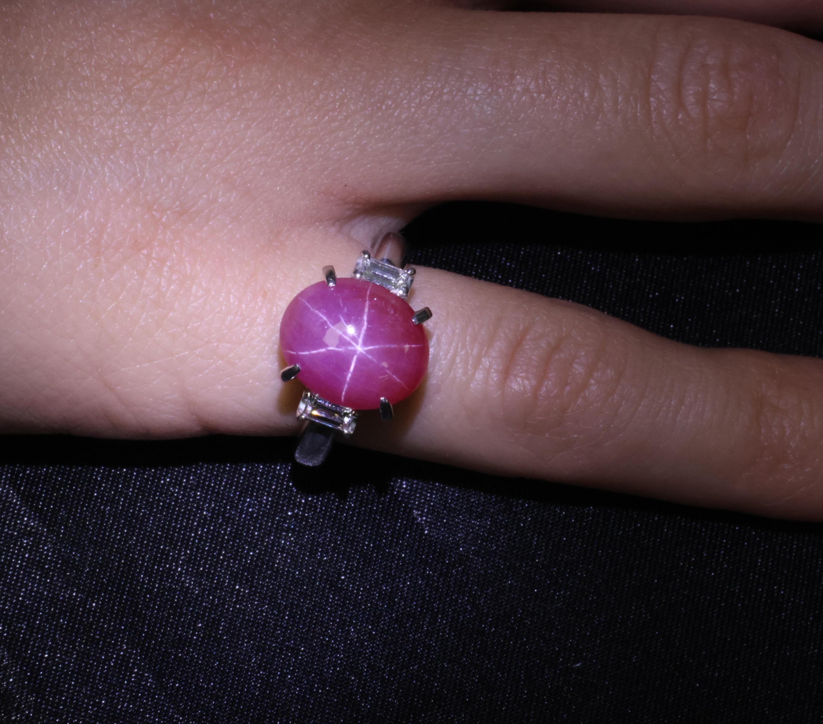 Fine 8.11ct Natural Untreated Star Ruby & 0.26ct Diamond Platinum Ring Size 5.25