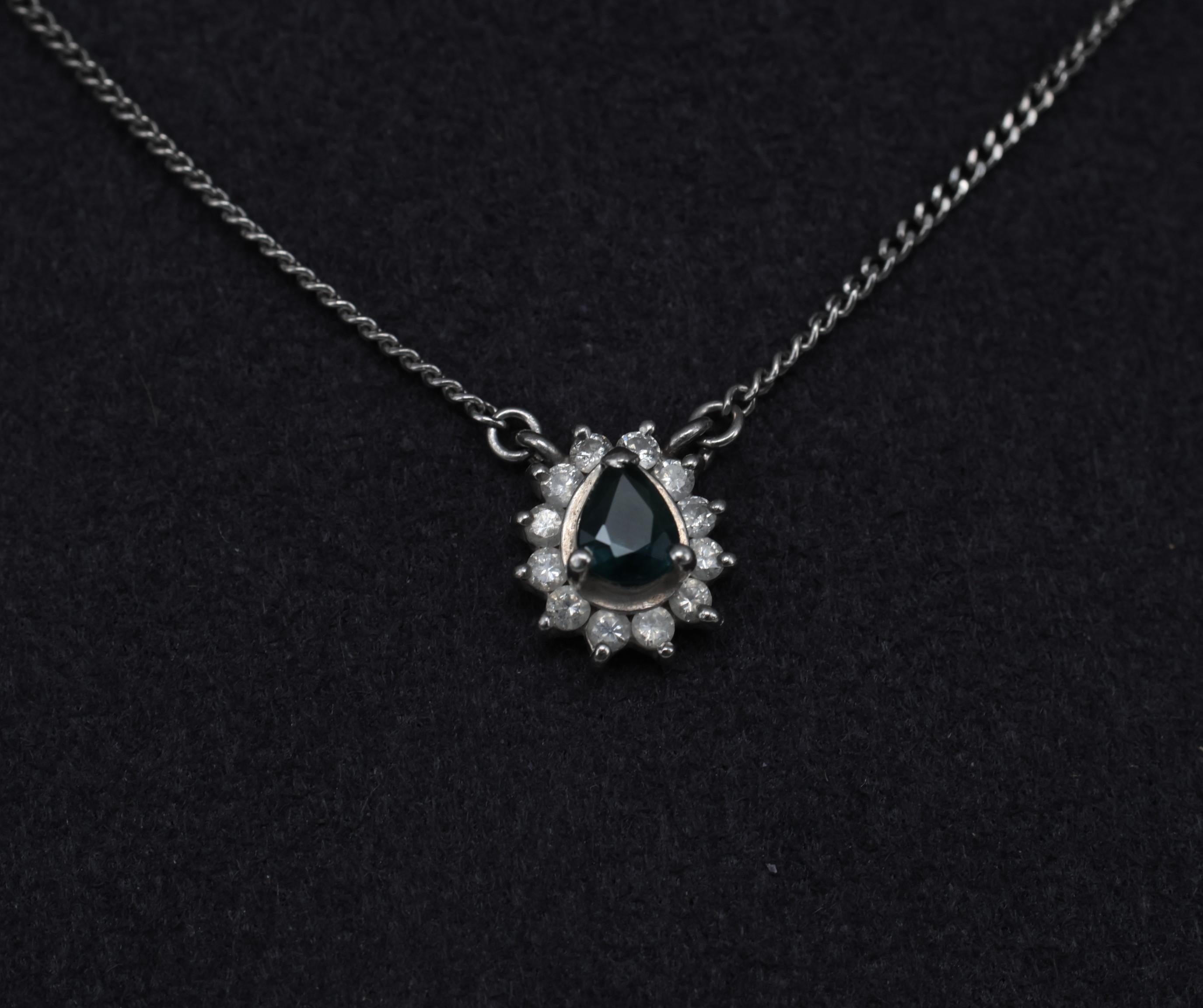 0.41ct Blue Green Sapphire & 0.20ct Diamond 16 inch Platinum Necklace, 4.37g