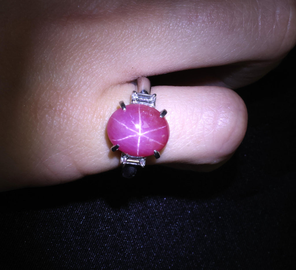 Fine 8.11ct Natural Untreated Star Ruby & 0.26ct Diamond Platinum Ring Size 5.25