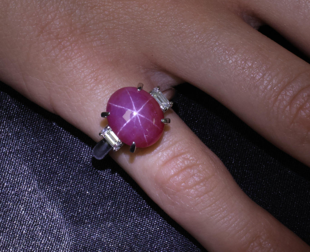 Fine 8.11ct Natural Untreated Star Ruby & 0.26ct Diamond Platinum Ring Size 5.25