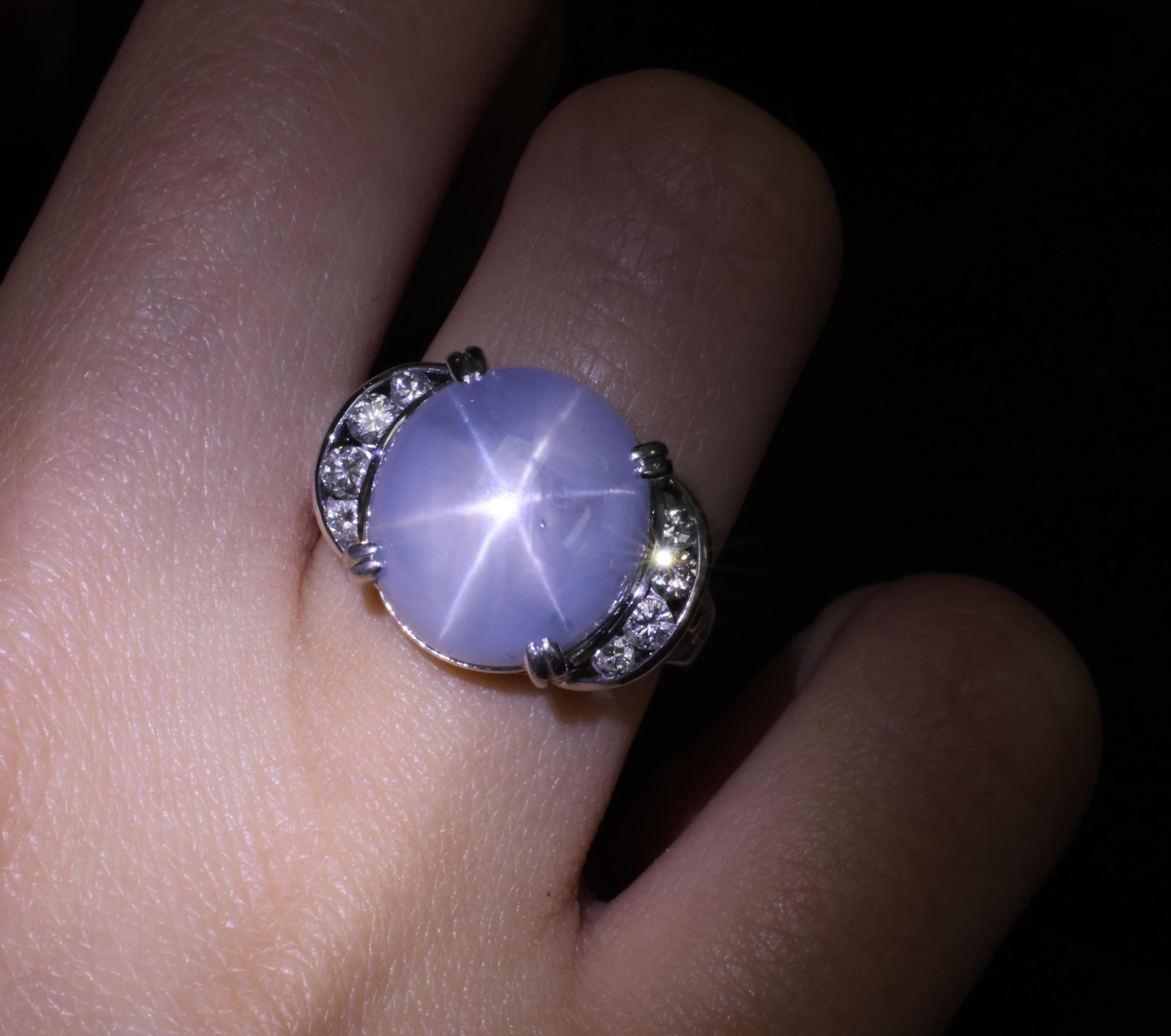 Rare 18.52ct Natural Blue Star Sapphire & 0.36ct Diamond Platinum Ring Size 6.75