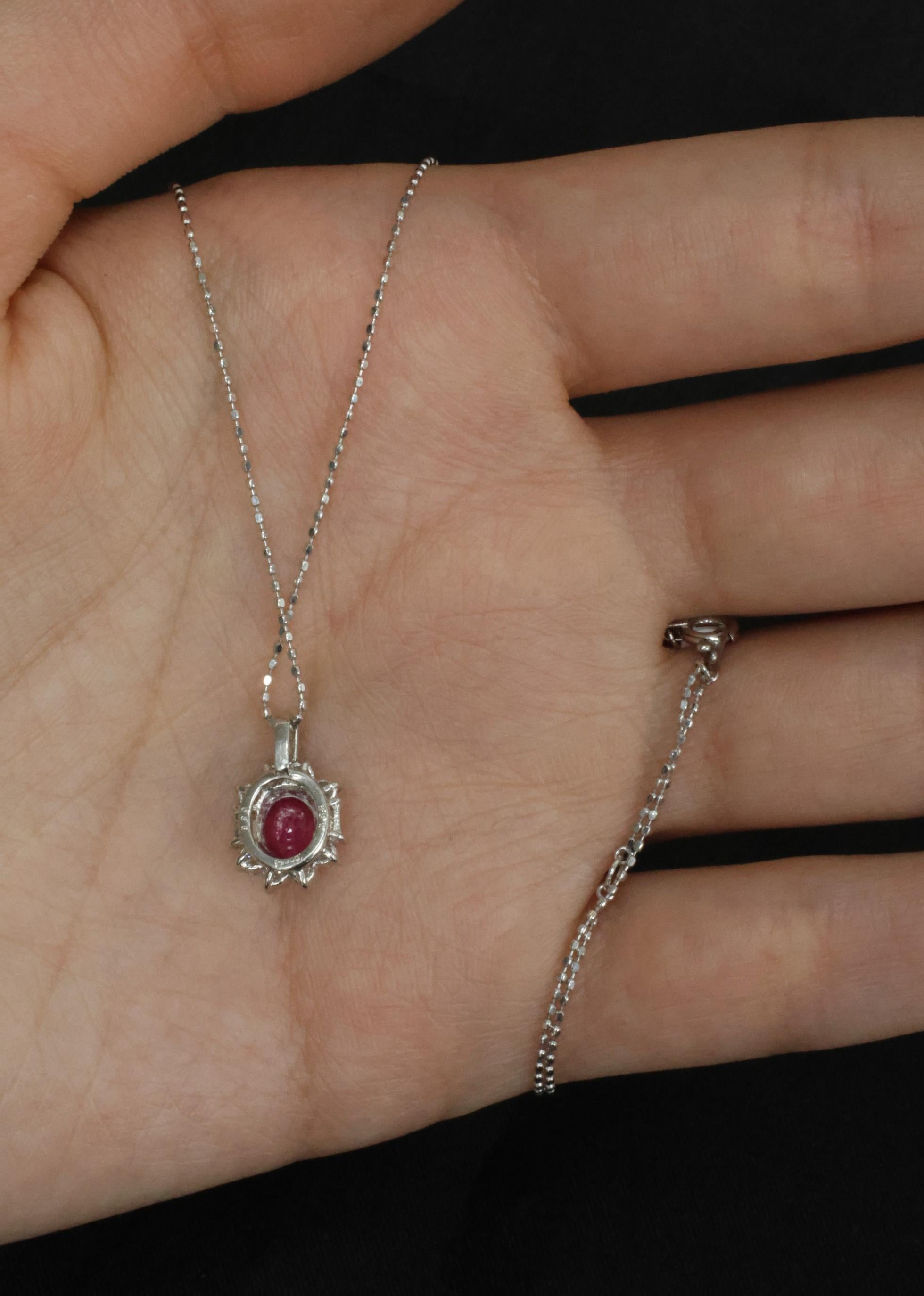 Vintage 0.85ct Natural Hot Pink Sapphire & 0.35ct Diamond Halo Platinum Necklace