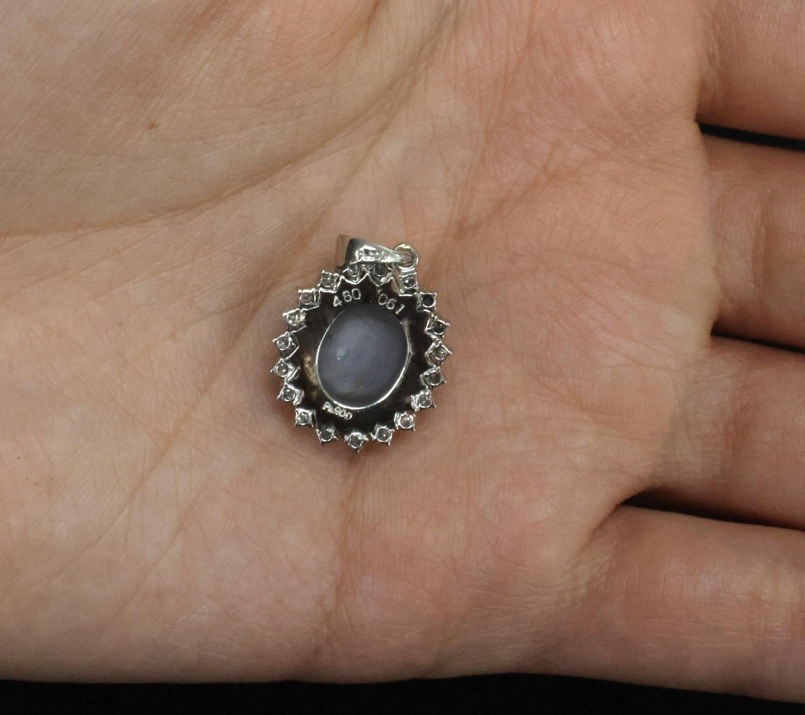 Vintage 4.80ct Natural Blue Star Sapphire & 0.61ct Diamond Halo Platinum Pendant