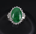 Fine 3.85ct Natural Green Jadeite Jade & 0.78ct Diamond Platinum Ring, Size 6.5