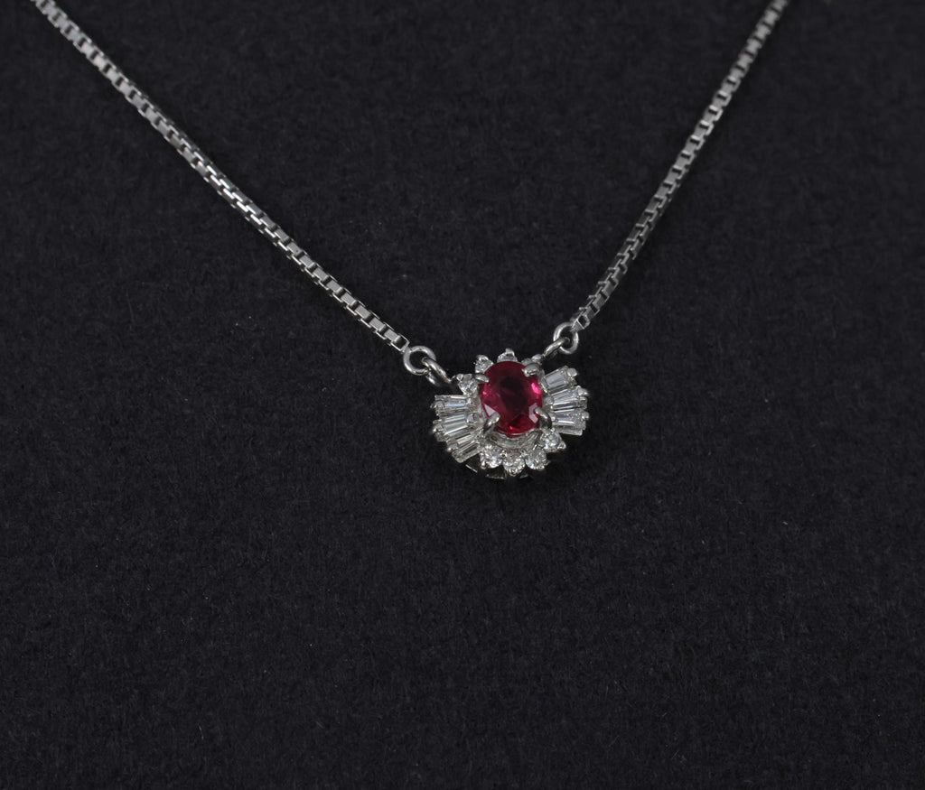 Fine 0.33ct Vivid Red Ruby & 0.19ct Diamond Platinum 16 Inch Necklace, 5.26g
