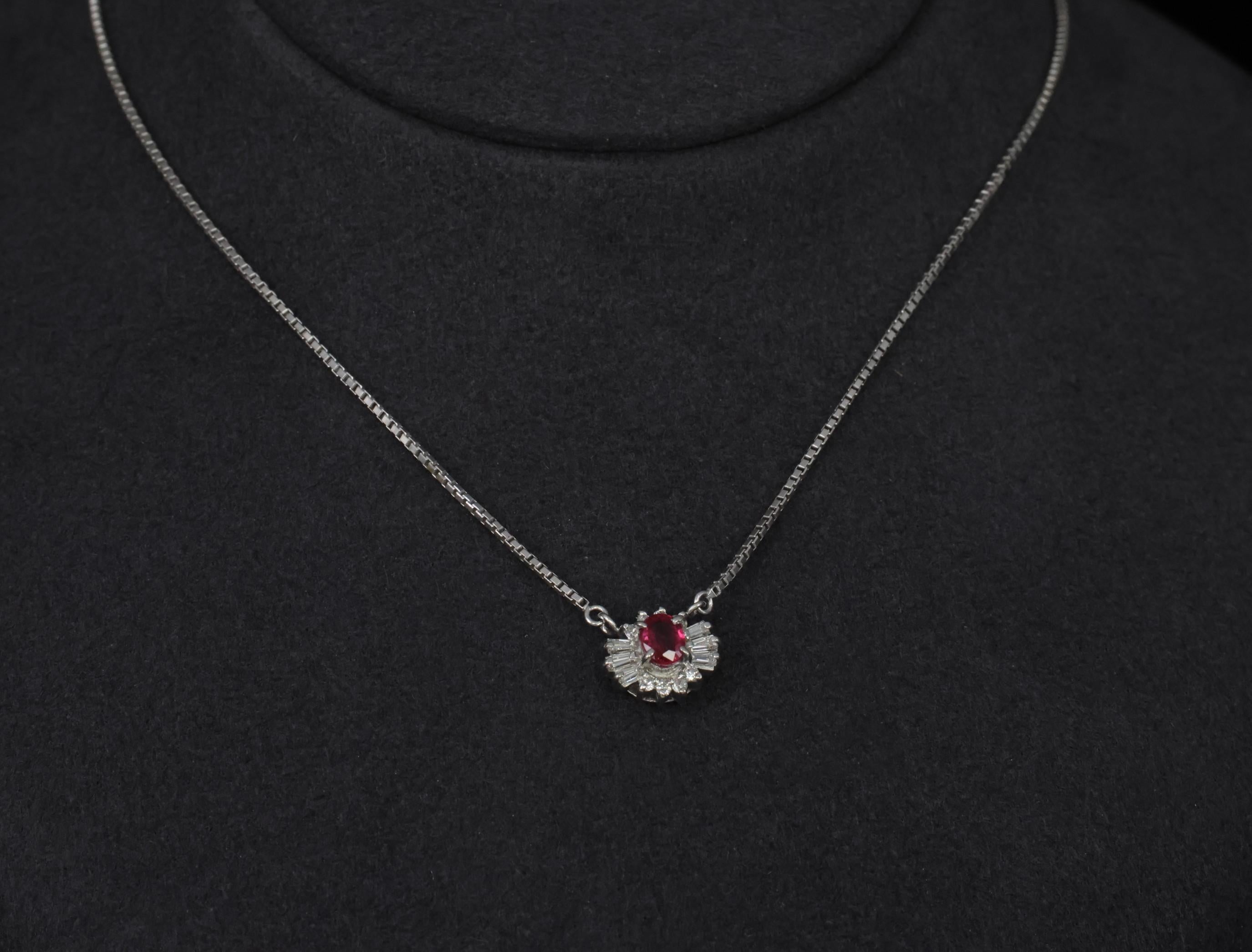 Fine 0.33ct Vivid Red Ruby & 0.19ct Diamond Platinum 16 Inch Necklace, 5.26g