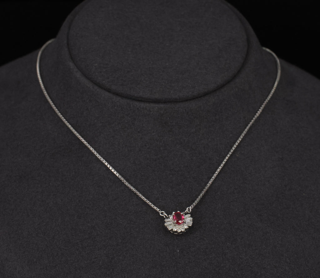 Fine 0.33ct Vivid Red Ruby & 0.19ct Diamond Platinum 16 Inch Necklace, 5.26g