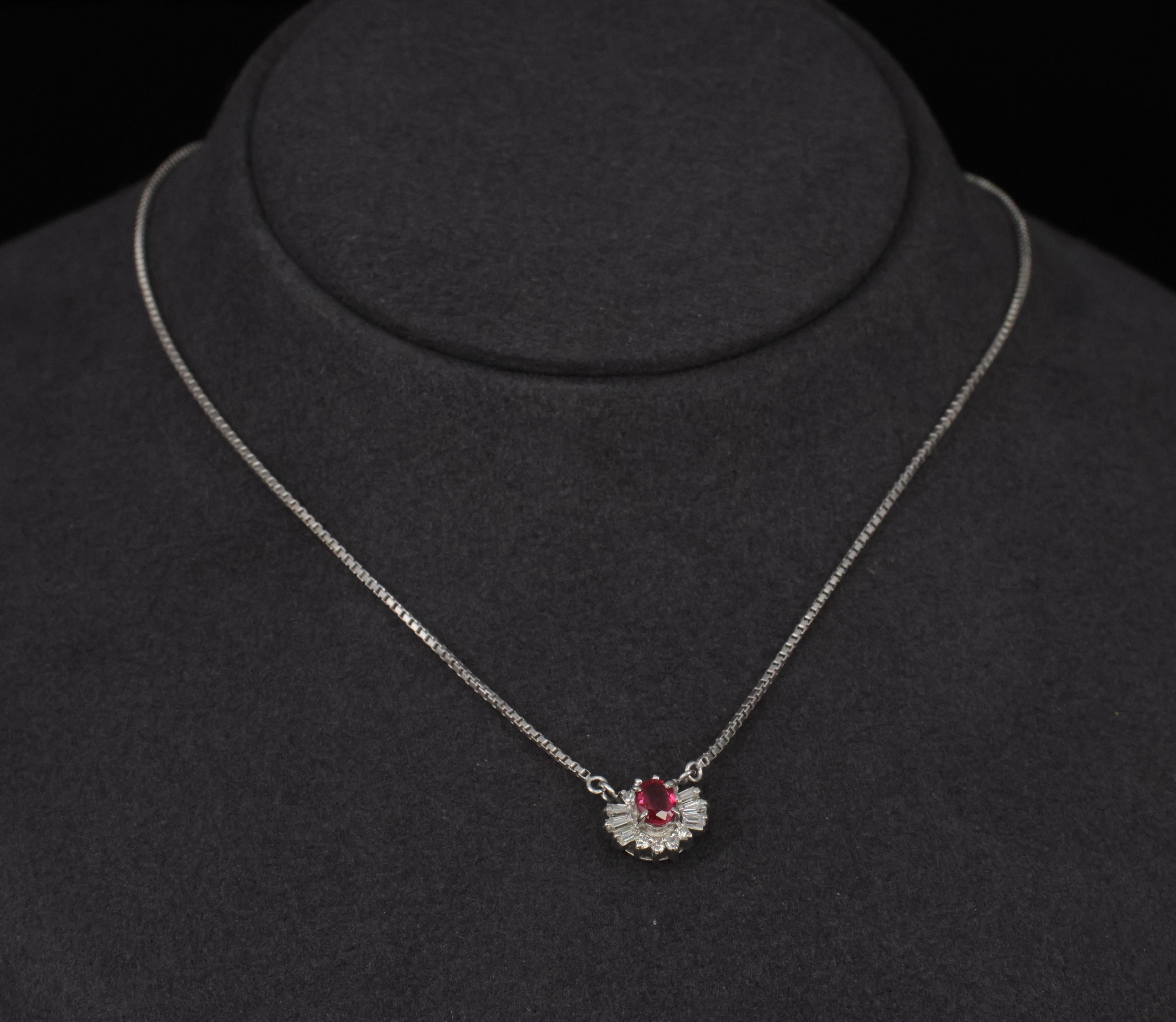 Fine 0.33ct Vivid Red Ruby & 0.19ct Diamond Platinum 16 Inch Necklace, 5.26g