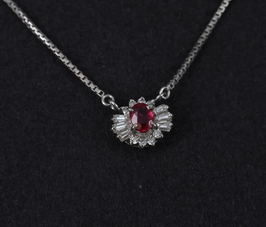 Fine 0.33ct Vivid Red Ruby & 0.19ct Diamond Platinum 16 Inch Necklace, 5.26g