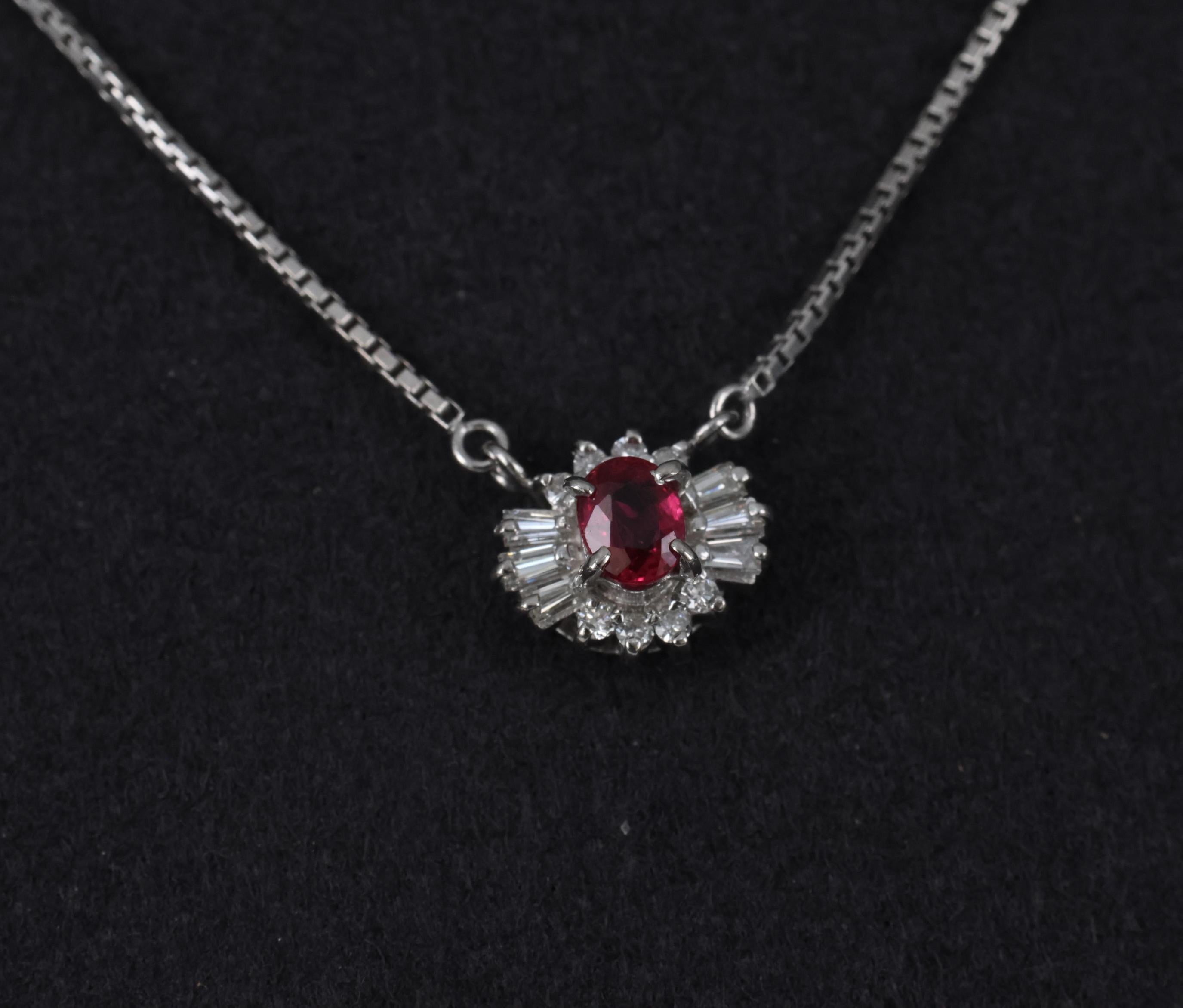 Fine 0.33ct Vivid Red Ruby & 0.19ct Diamond Platinum 16 Inch Necklace, 5.26g