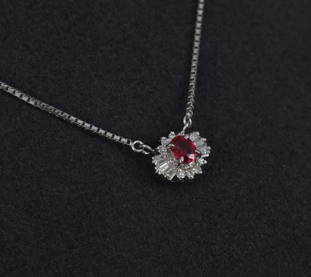 Fine 0.33ct Vivid Red Ruby & 0.19ct Diamond Platinum 16 Inch Necklace, 5.26g