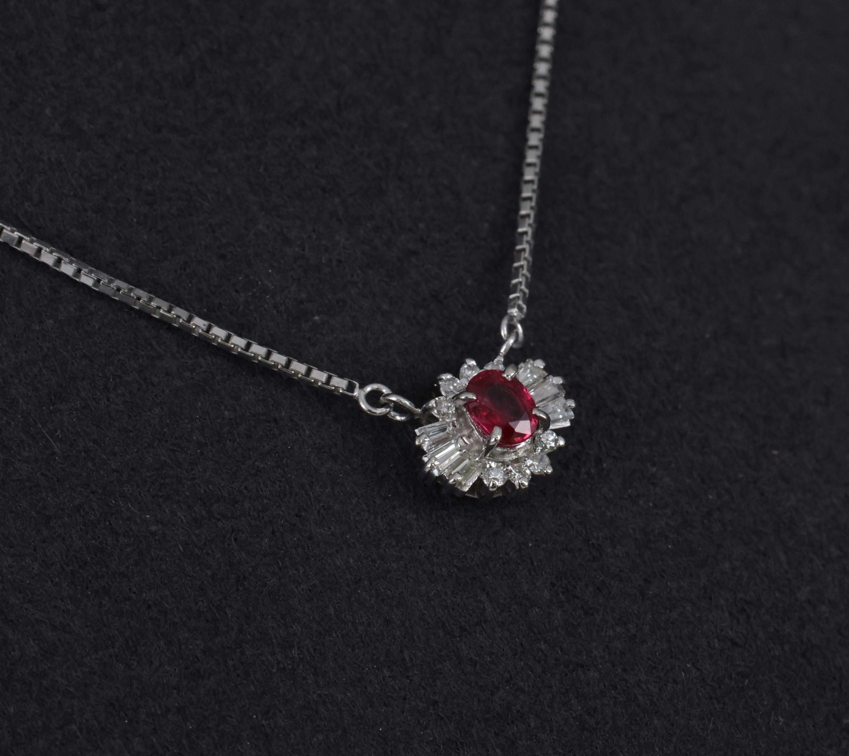 Fine 0.33ct Vivid Red Ruby & 0.19ct Diamond Platinum 16 Inch Necklace, 5.26g