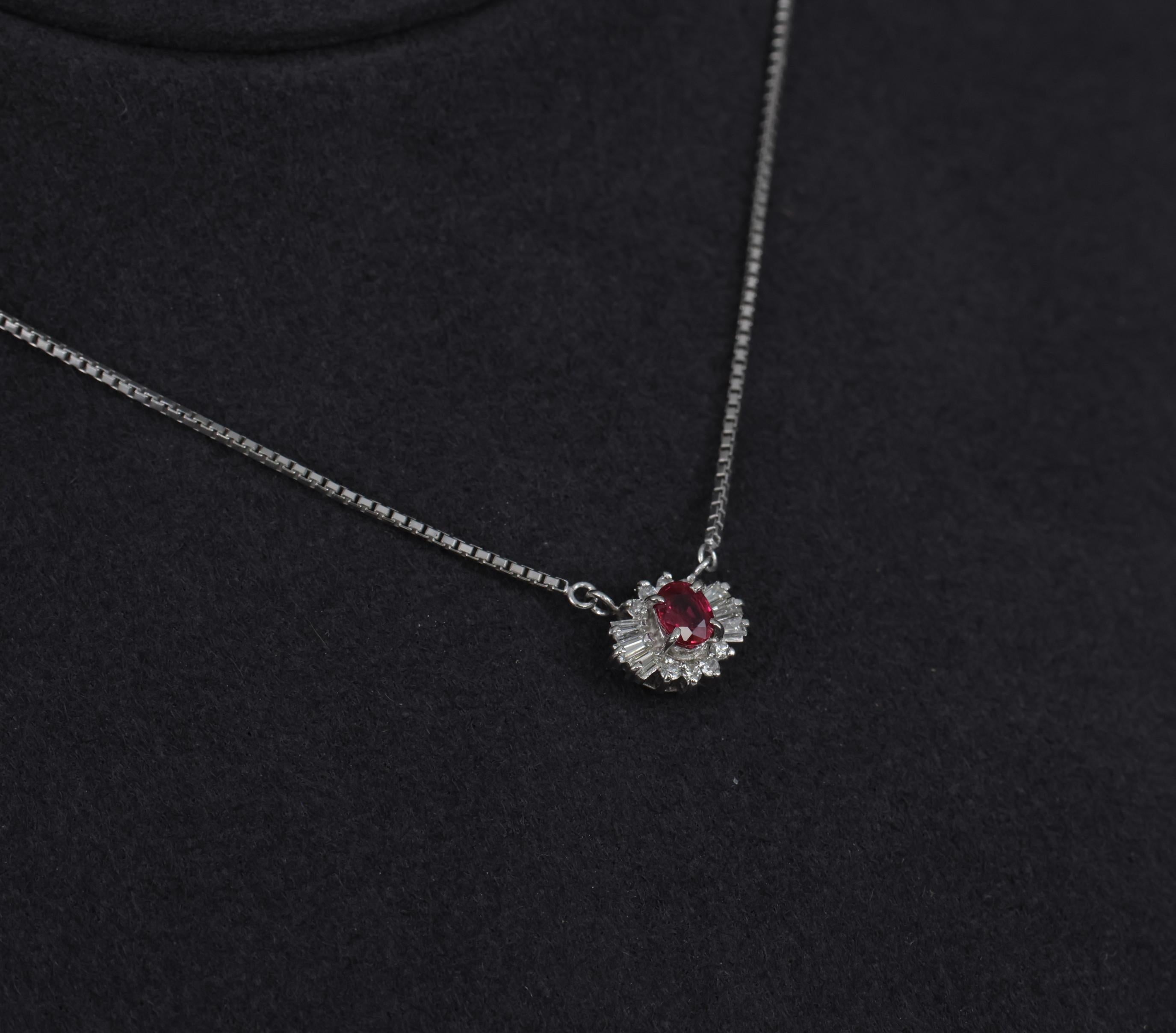Fine 0.33ct Vivid Red Ruby & 0.19ct Diamond Platinum 16 Inch Necklace, 5.26g