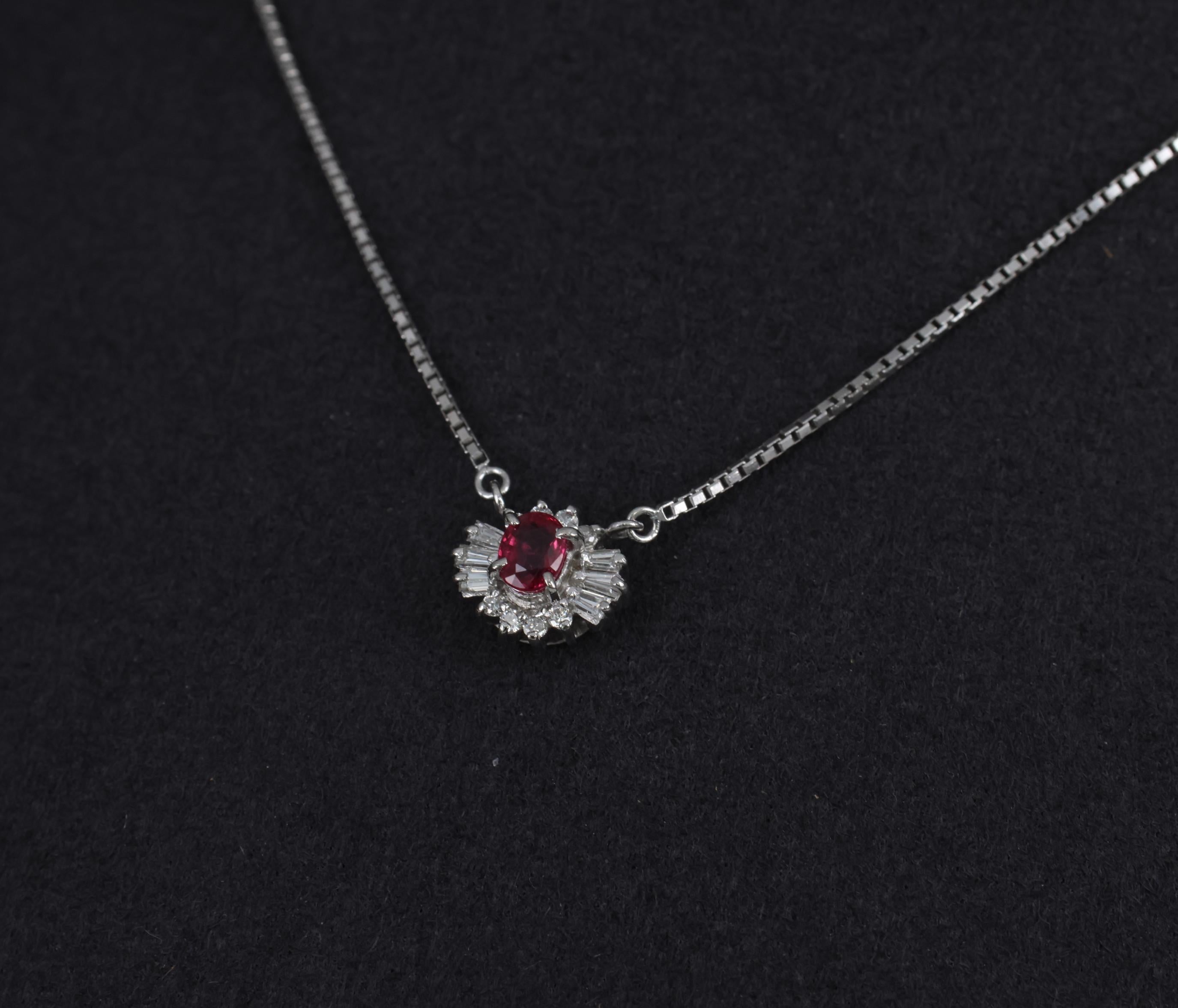 Fine 0.33ct Vivid Red Ruby & 0.19ct Diamond Platinum 16 Inch Necklace, 5.26g
