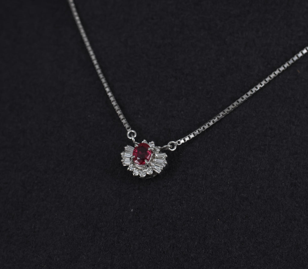 Fine 0.33ct Vivid Red Ruby & 0.19ct Diamond Platinum 16 Inch Necklace, 5.26g
