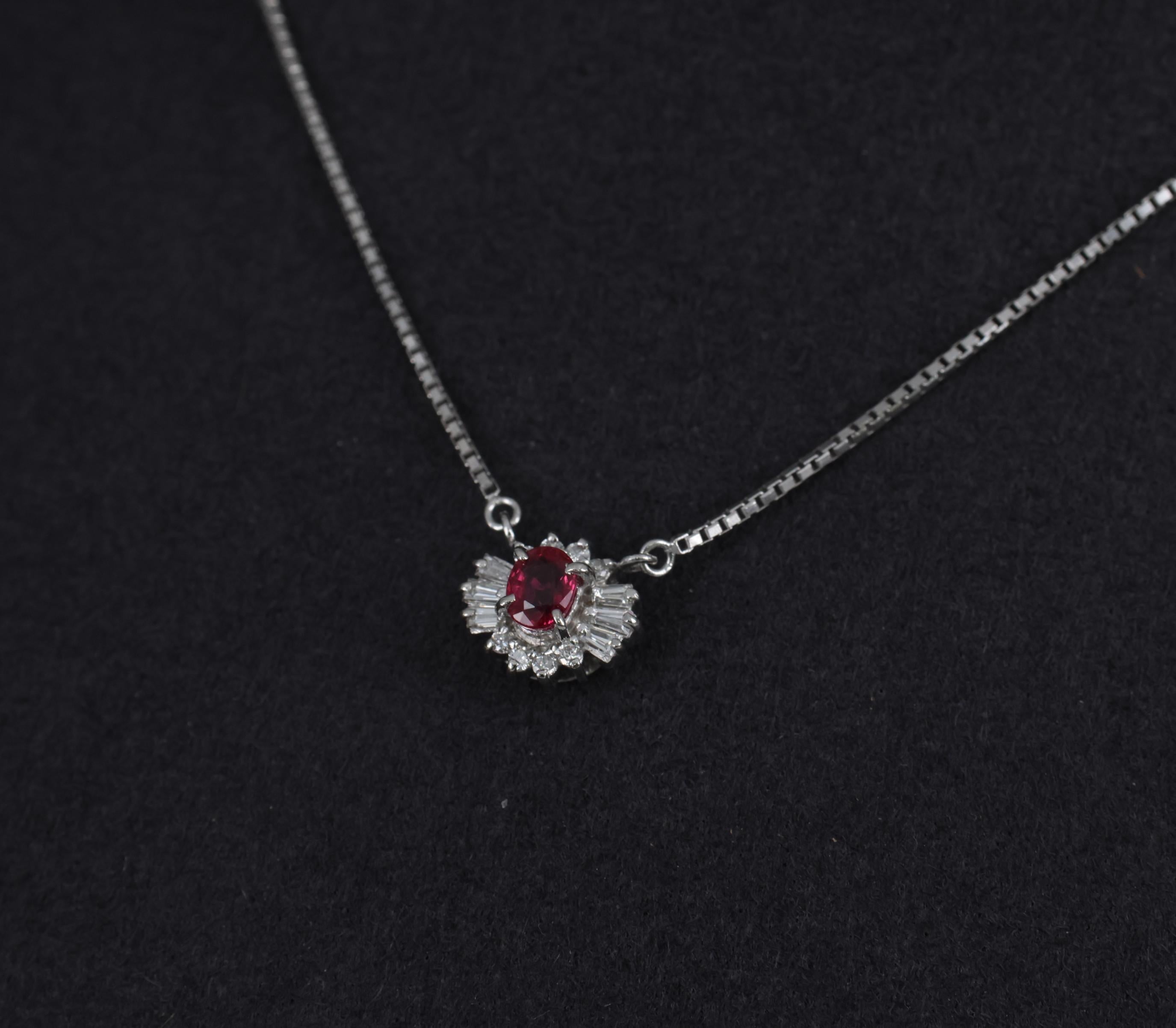 Fine 0.33ct Vivid Red Ruby & 0.19ct Diamond Platinum 16 Inch Necklace, 5.26g