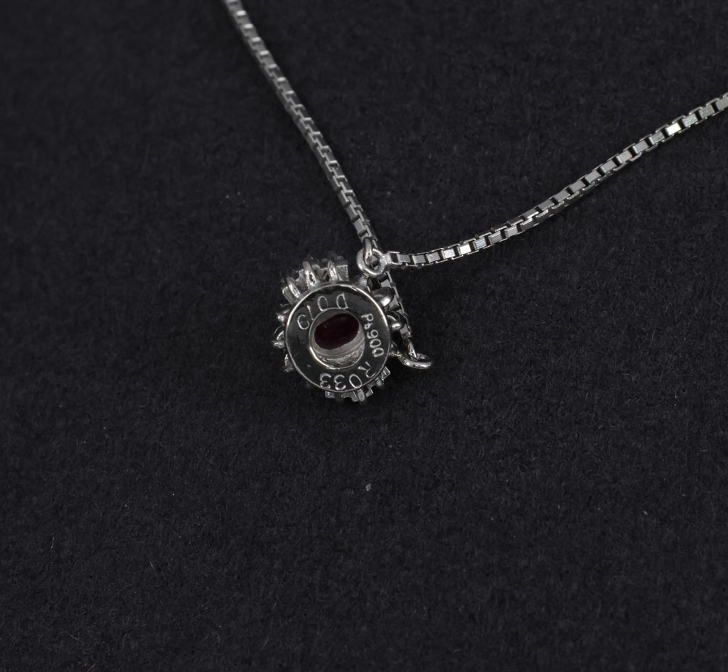 Fine 0.33ct Vivid Red Ruby & 0.19ct Diamond Platinum 16 Inch Necklace, 5.26g
