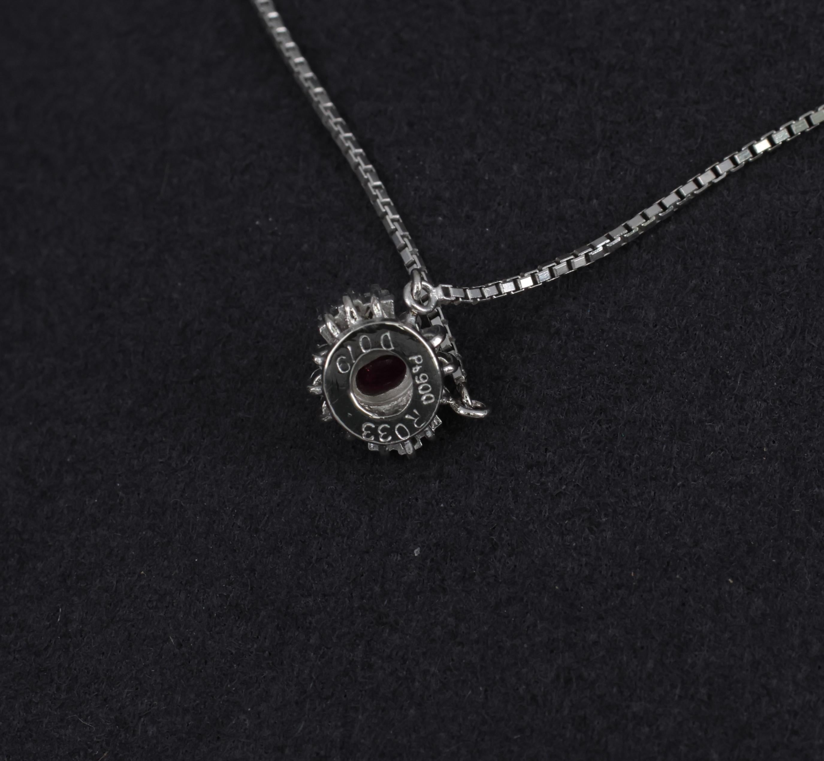 Fine 0.33ct Vivid Red Ruby & 0.19ct Diamond Platinum 16 Inch Necklace, 5.26g