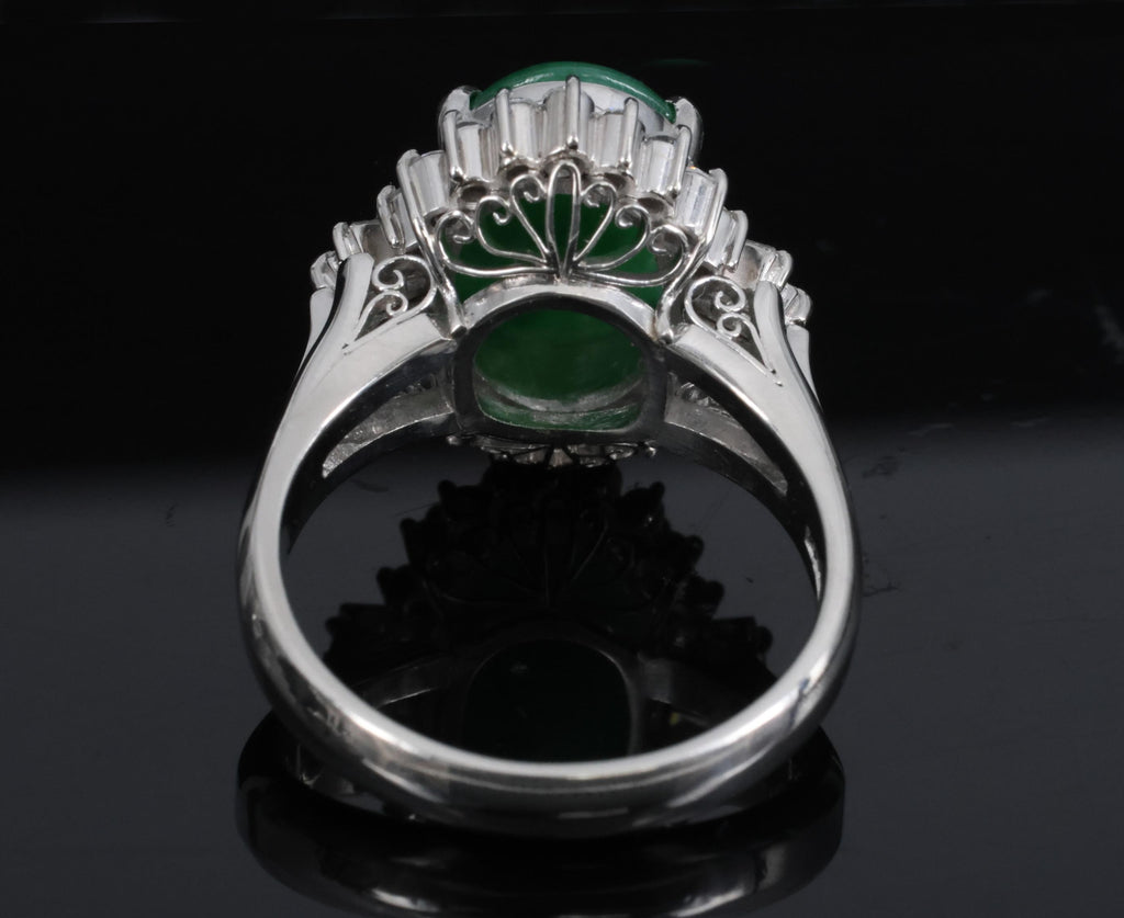 Fine 3.85ct Natural Green Jadeite Jade & 0.78ct Diamond Platinum Ring, Size 6.5