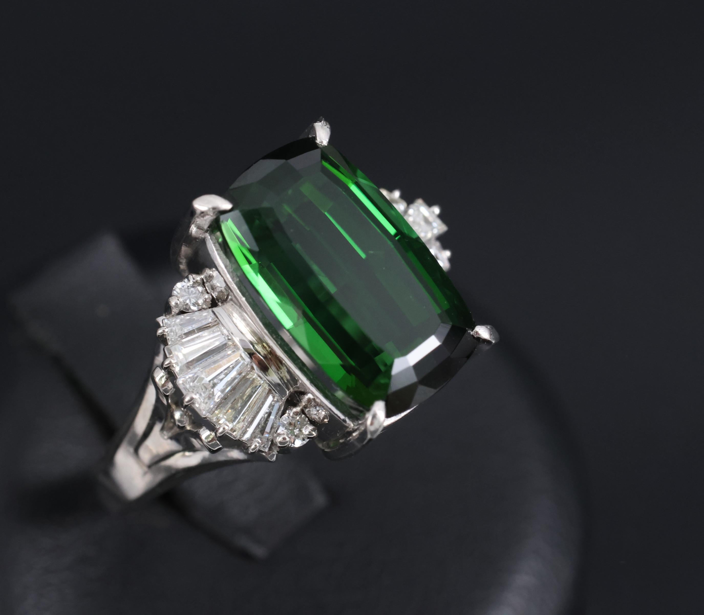 7.74ct Natural Chrome Green Tourmaline & 0.59ct Diamond Platinum Ring, Size 6
