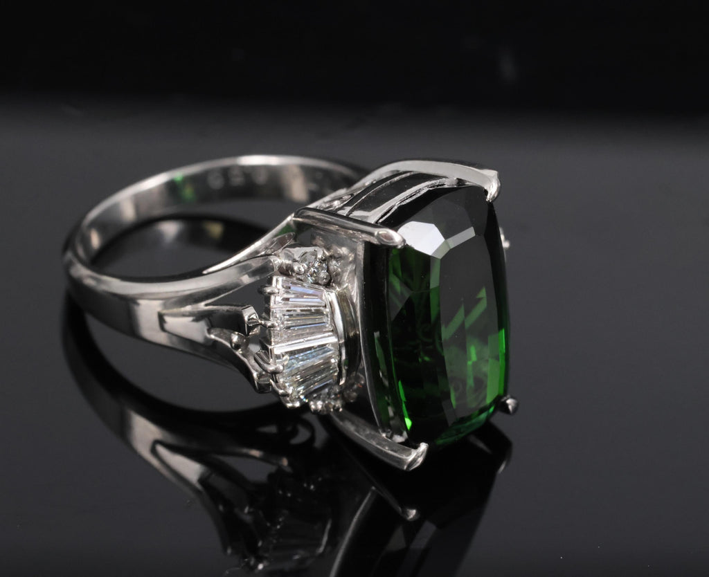 7.74ct Natural Chrome Green Tourmaline & 0.59ct Diamond Platinum Ring, Size 6